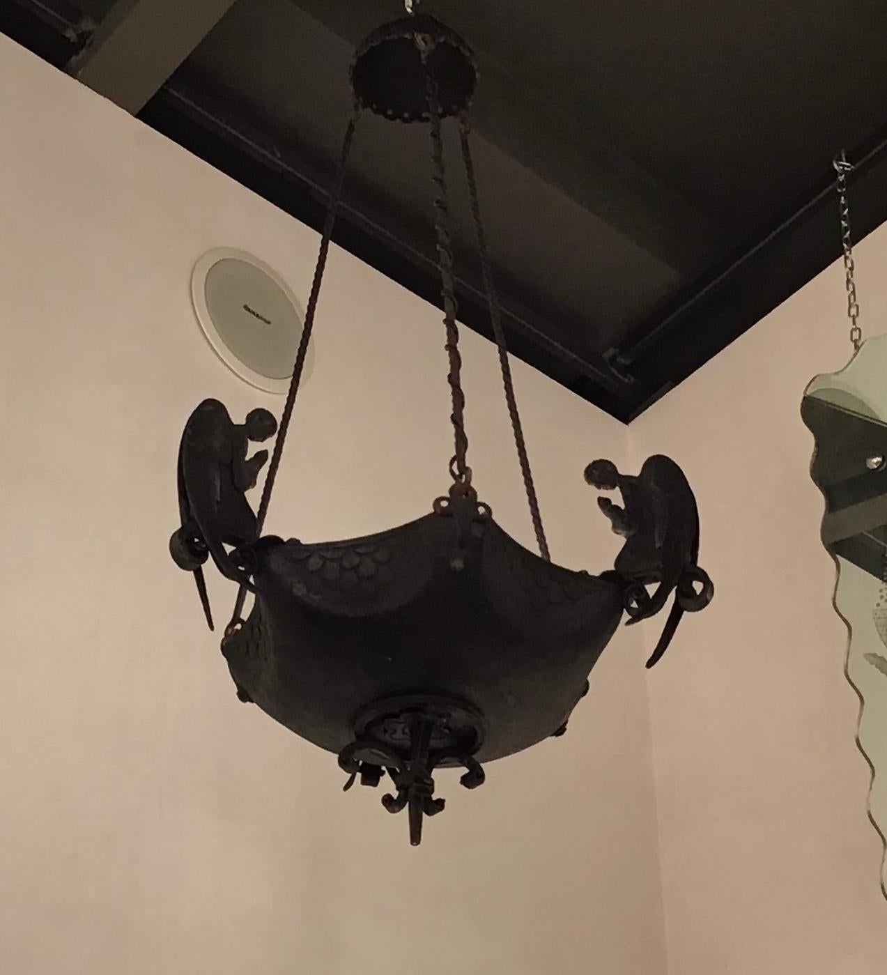 20th Century Carlo Rizzarda Chandelier Wrought Iron, 1930, Italy For Sale