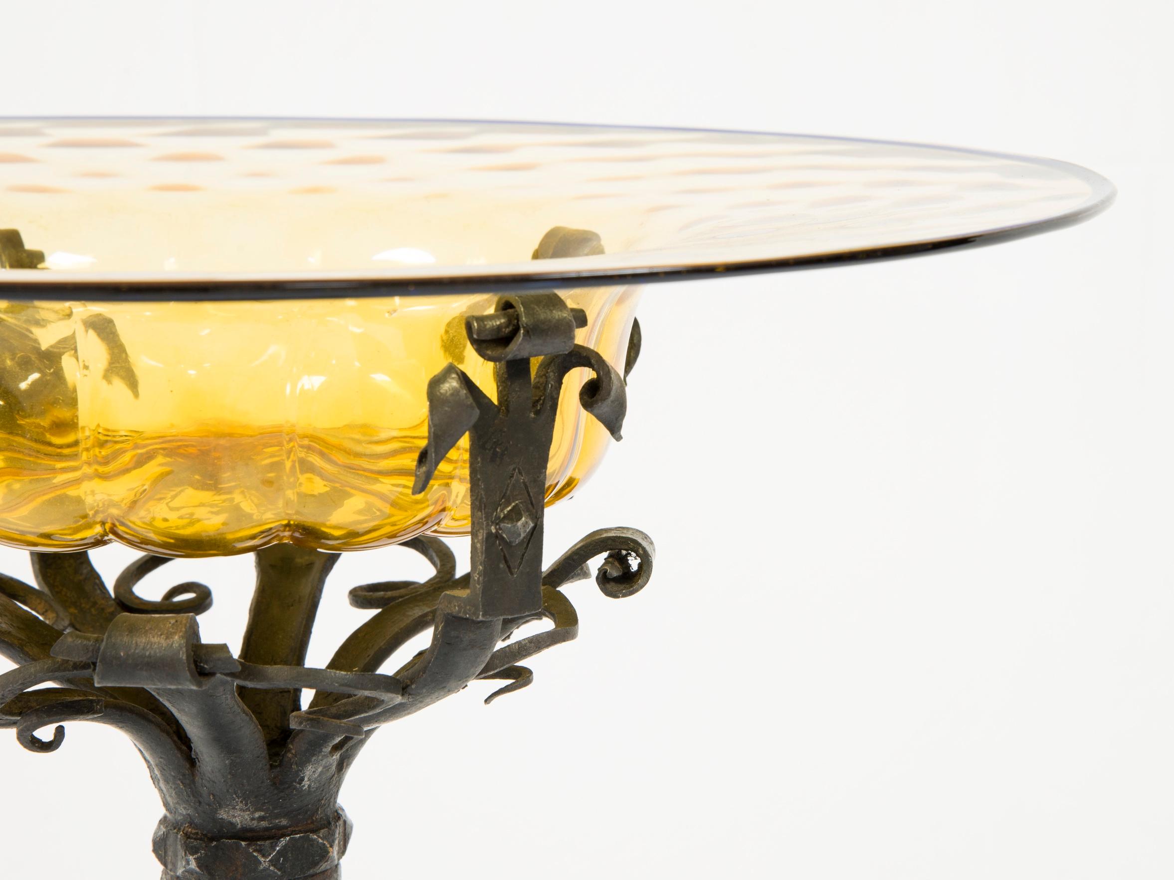 Italian Carlo Rizzarda, Cup in Glass and Wrought Iron, circa 1915 For Sale