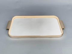 Carlo Scarpa Midcentury Gilt Aluminum Italian Serving Tray with Mirror Top 1960s