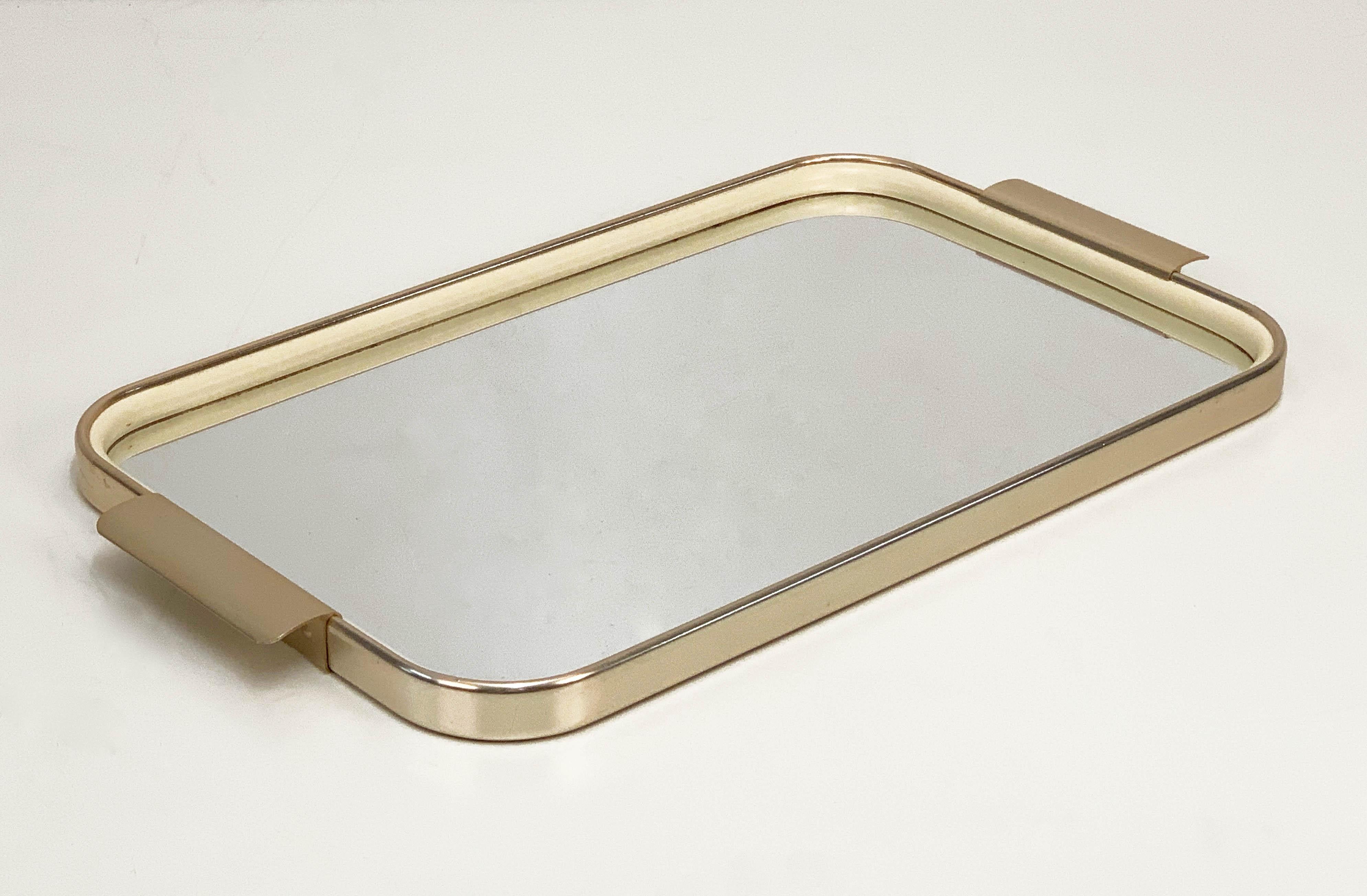 Mid-Century Modern Carlo Scarpa Midcentury Gilt Aluminum Italian Serving Tray with Mirror Top 1960s