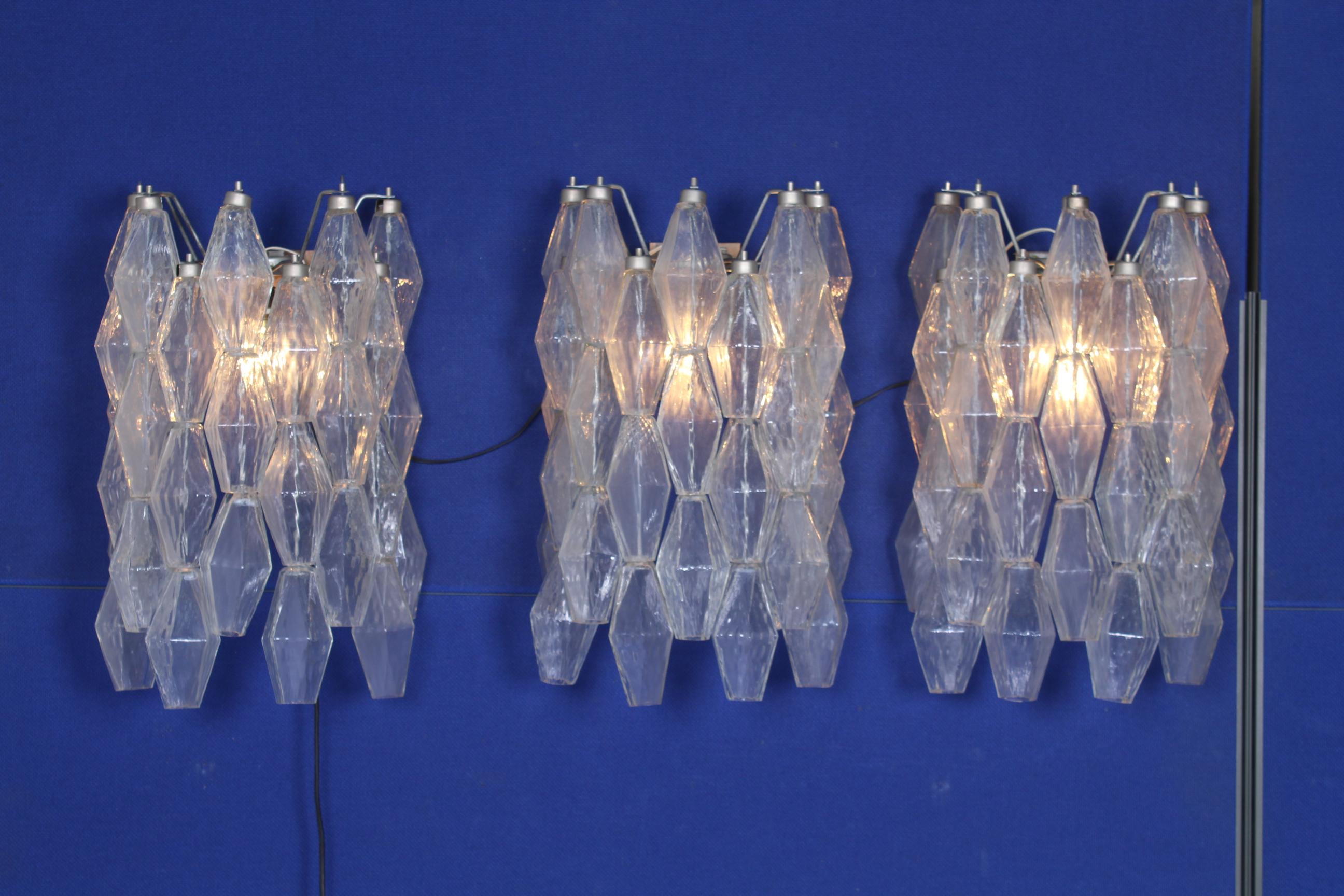 20th Century Carlo Scarpa  Iron Glass Mod. Poliedri Appliqués Set of Three 3