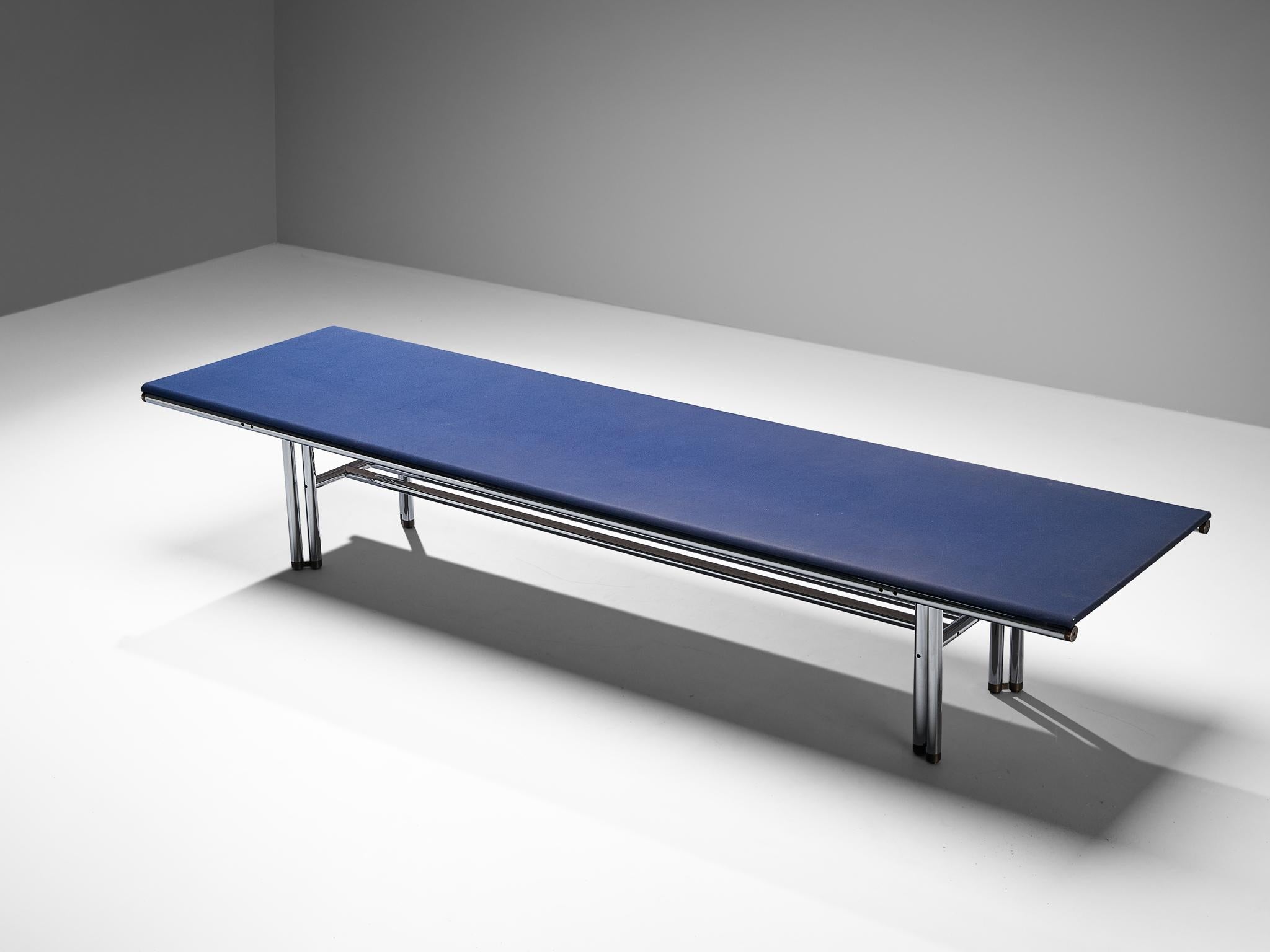Carlo Scarpa and Hiroyuki Toyoda for Simon Gavina, conference table, fabric top, chromed steel, Italy, design 1973

Elegant conference table was initially designed by Carlo Scarpa in 1973. However, it never went in to production. After Scarpa’s