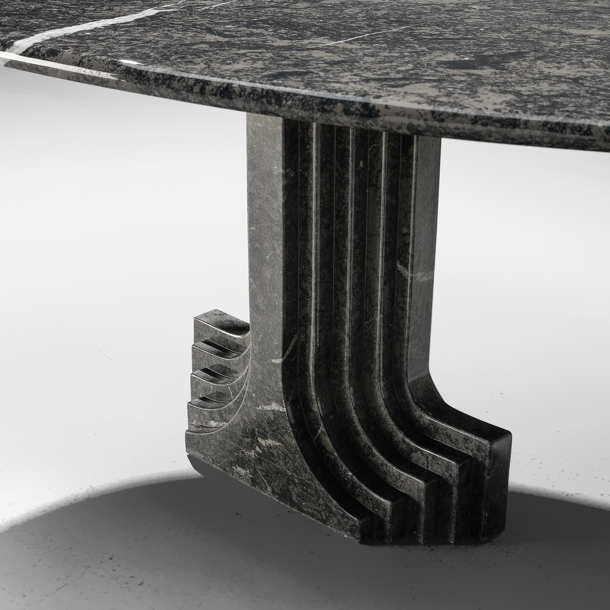 Italian Carlo Scarpa 'Argo' Oval Dining Table in Grey Marble