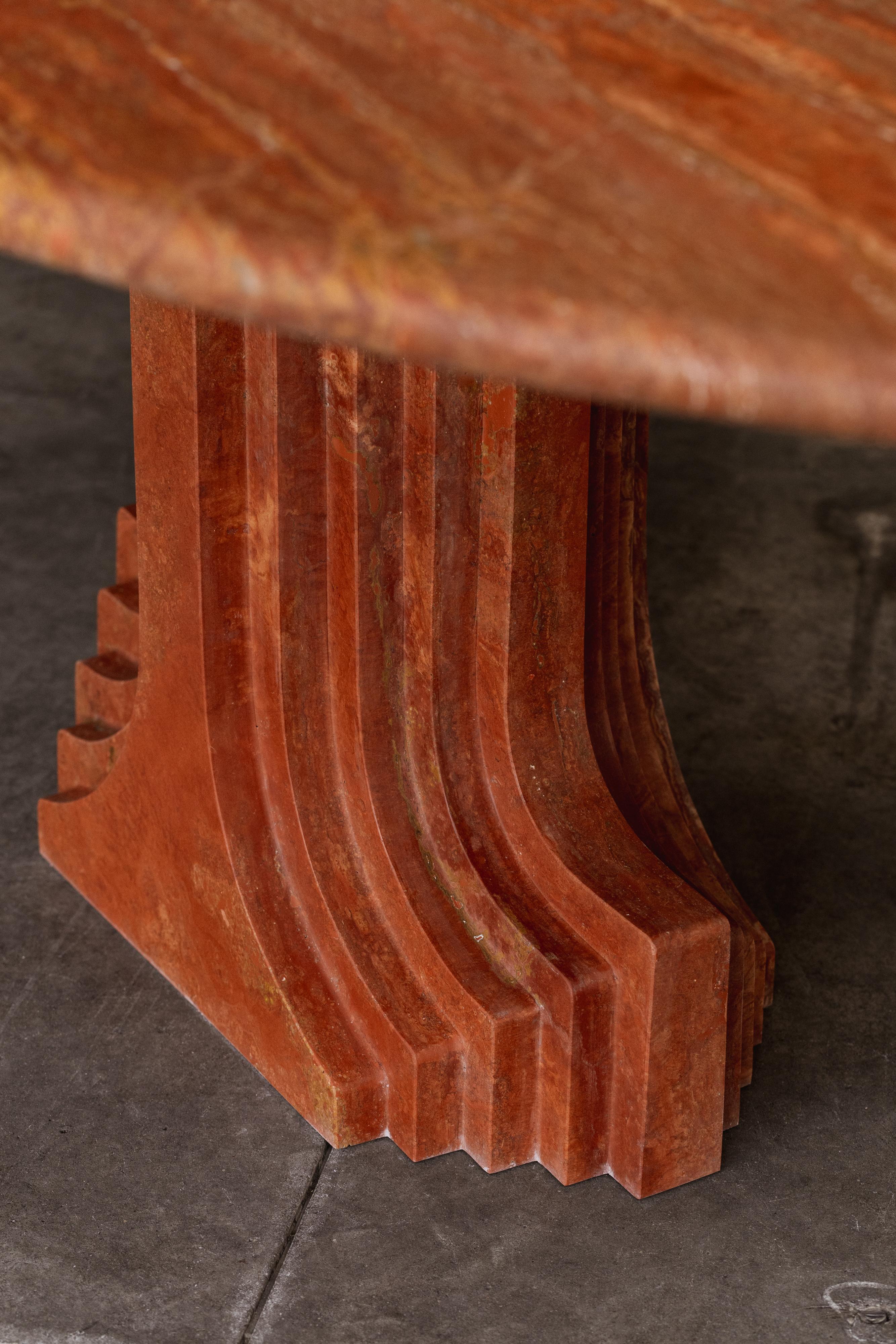 Carlo Scarpa “Argo” Oval Table for Simon Gavina in Red Travertine, 1975 For Sale 6