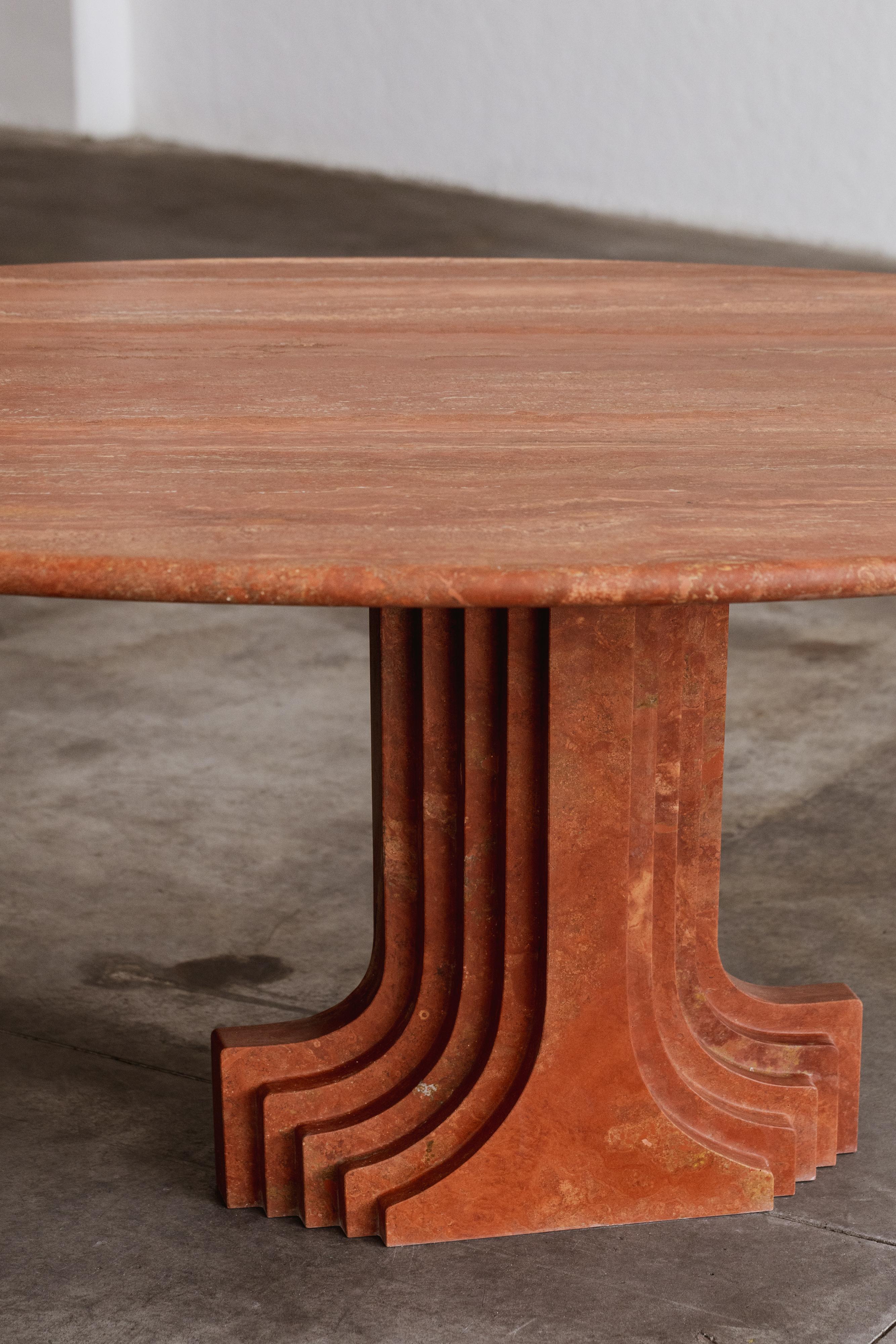 Marble Carlo Scarpa “Argo” Oval Table for Simon Gavina in Red Travertine, 1975 For Sale