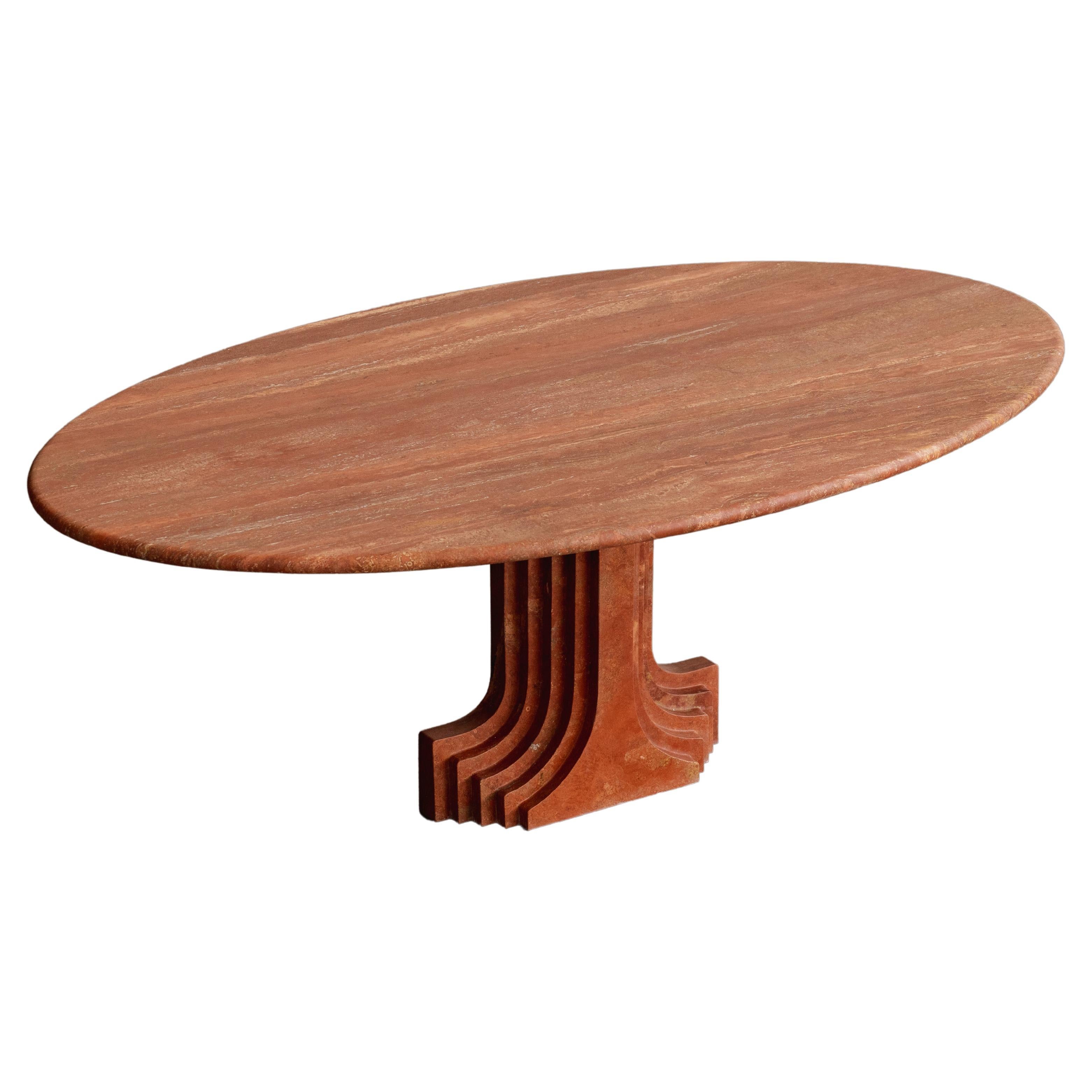 Carlo Scarpa “Argo” Oval Table for Simon Gavina in Red Travertine, 1975