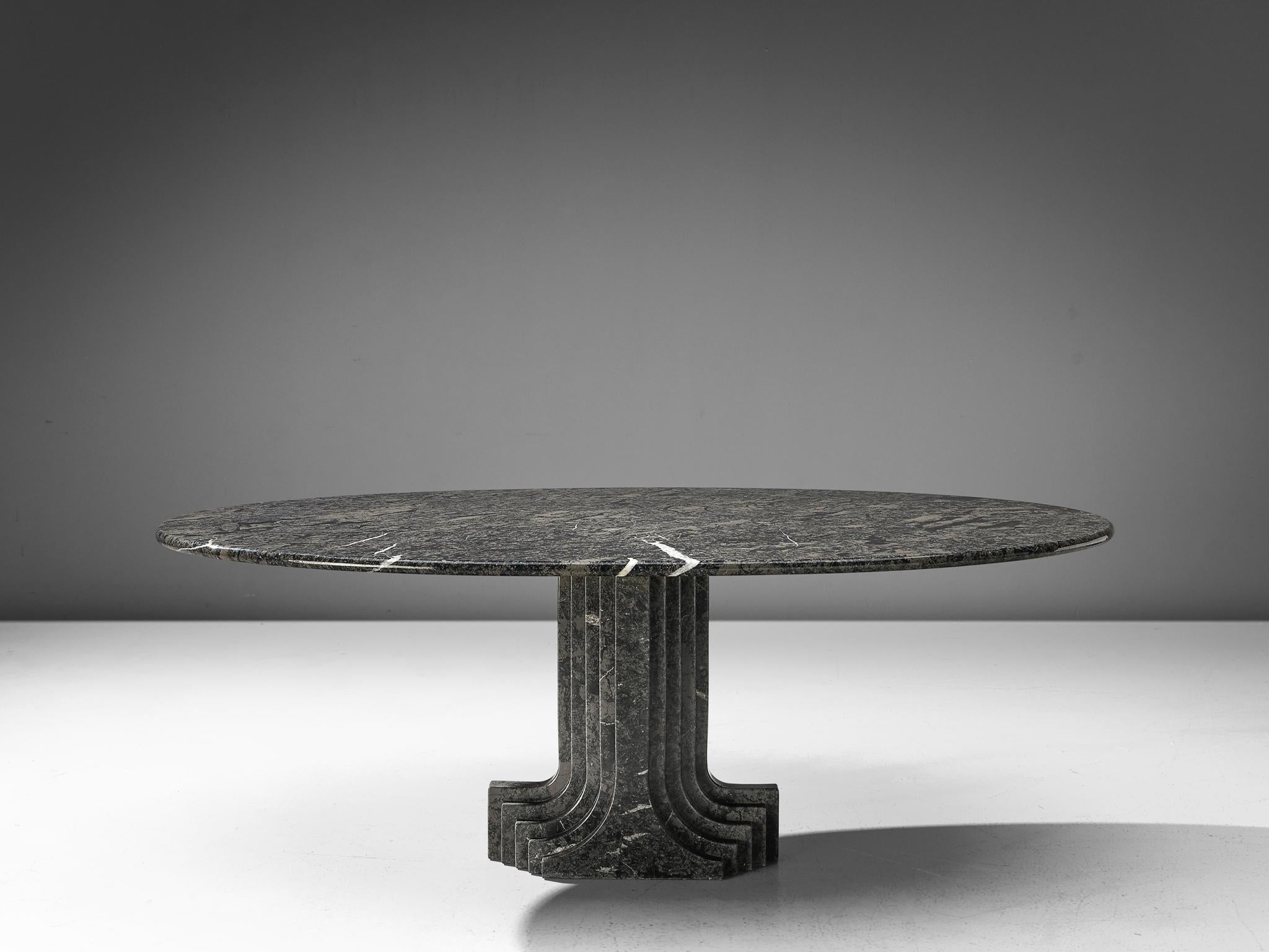 Italian Carlo Scarpa 'Argo' Oval Table in Grey Marble