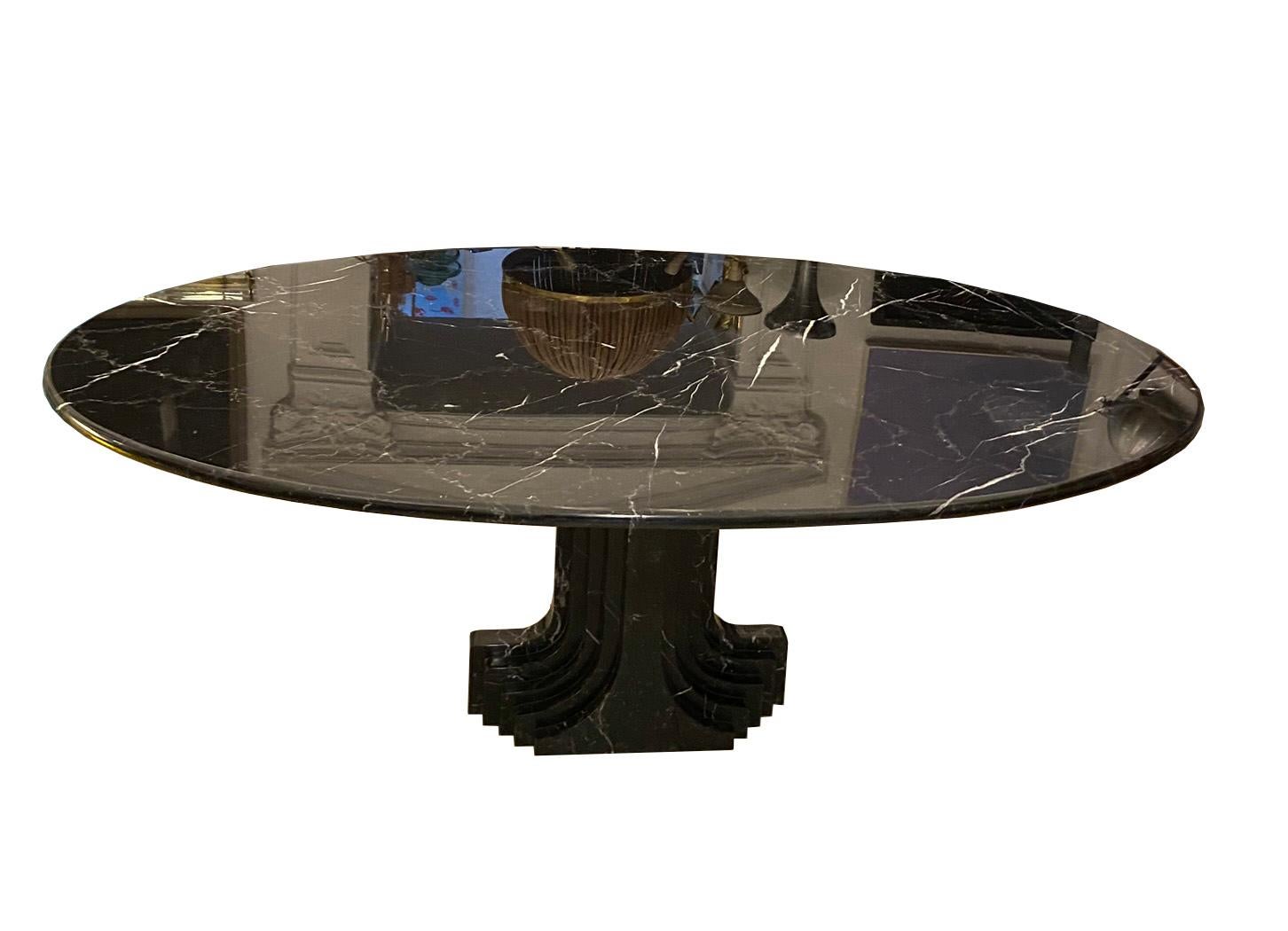 Italian Carlo Scarpa 'Argo' Oval Table in Marquinia Black Marble