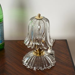 Carlo Scarpa Bell-Flower Murano Glass and Brass Table Lamp, Barovier, Italy 1940