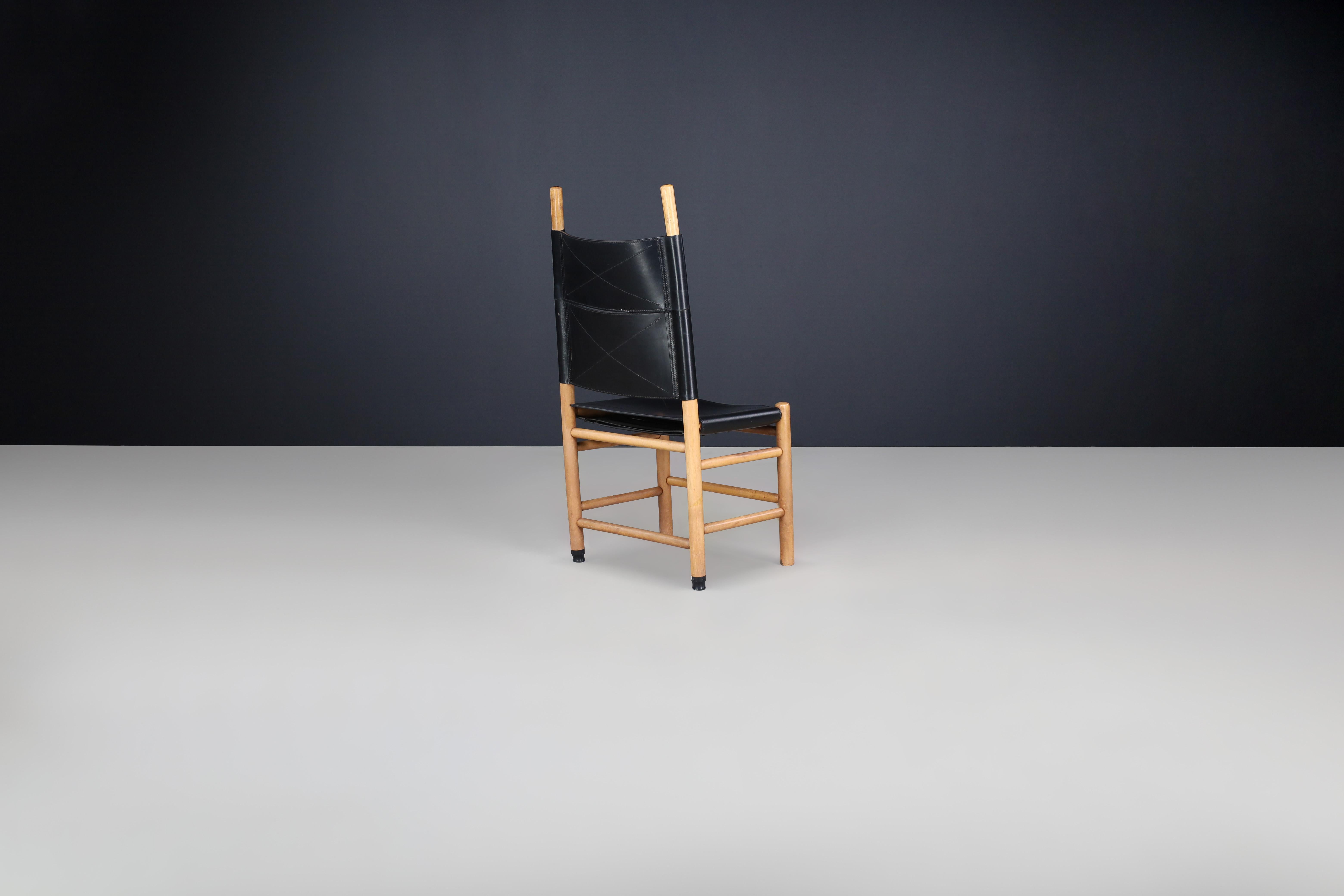 Carlo Scarpa Black Leather Kentucky Dining room Chairs for Bernini, Italy  1977 For Sale 1