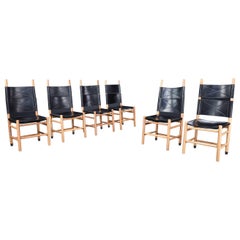 Carlo Scarpa Black Leather Kentucky Dining room Chairs for Bernini, Italy  1977