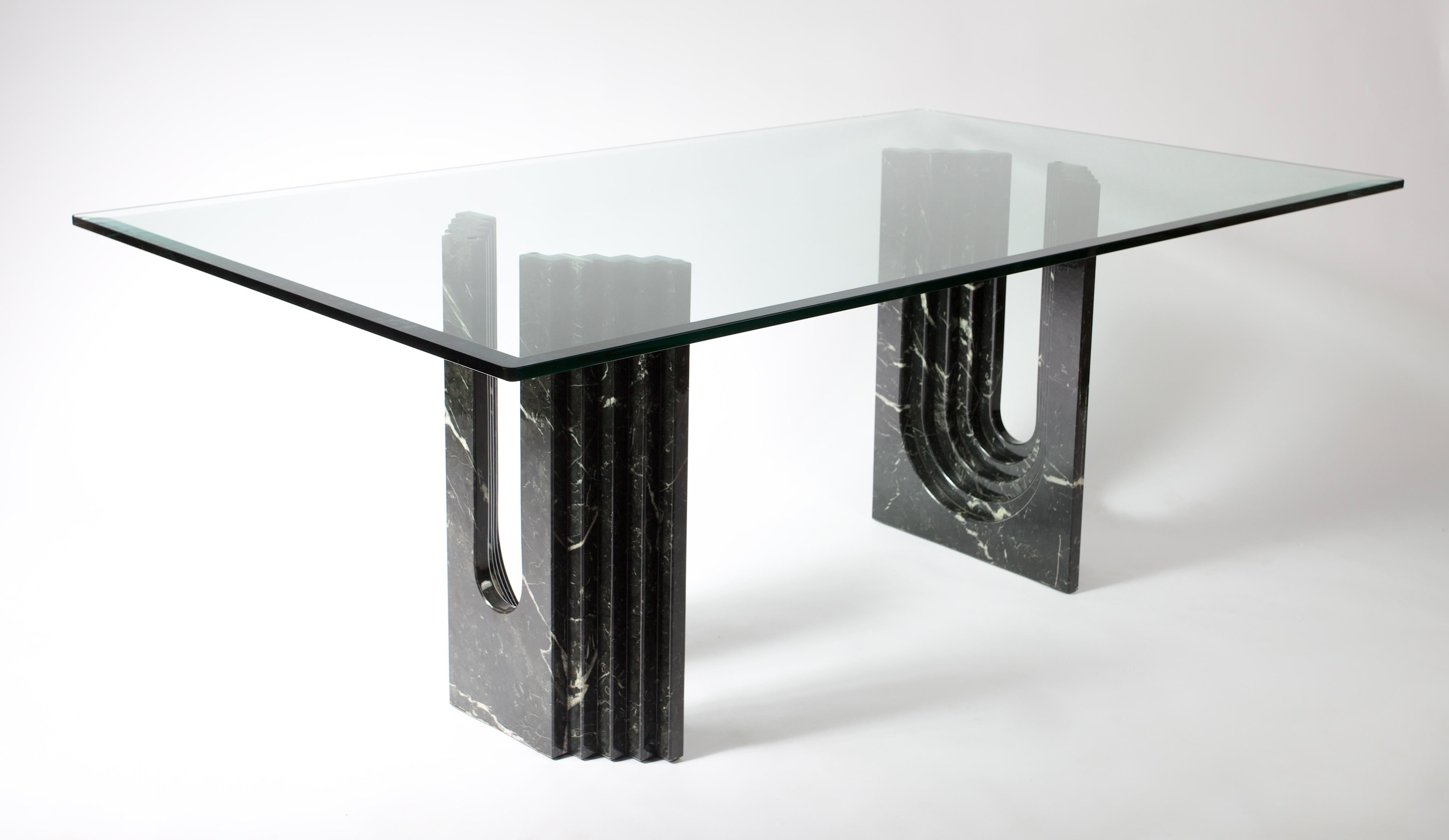 Carlo Scarpa postmodern black madagascar dining table, 1970's. Carlo Scarpa was a famous Italian furniture designer and architect, influenced by the materials, landscape and history of Venetian culture and Japan.  He designed this table for Giorgio
