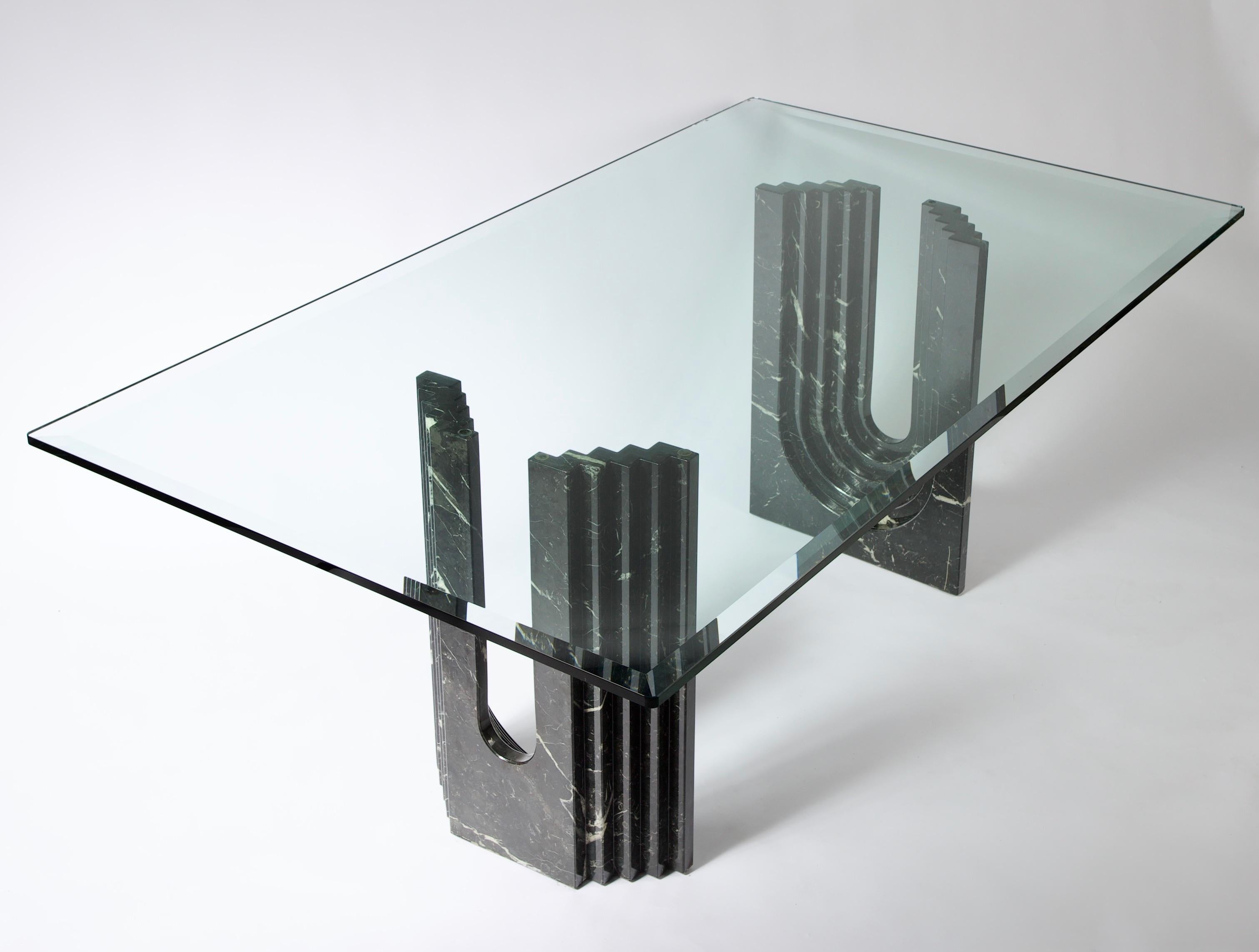 Glass Carlo Scarpa Black Marble Dining Table for Cattelan Italia For Sale