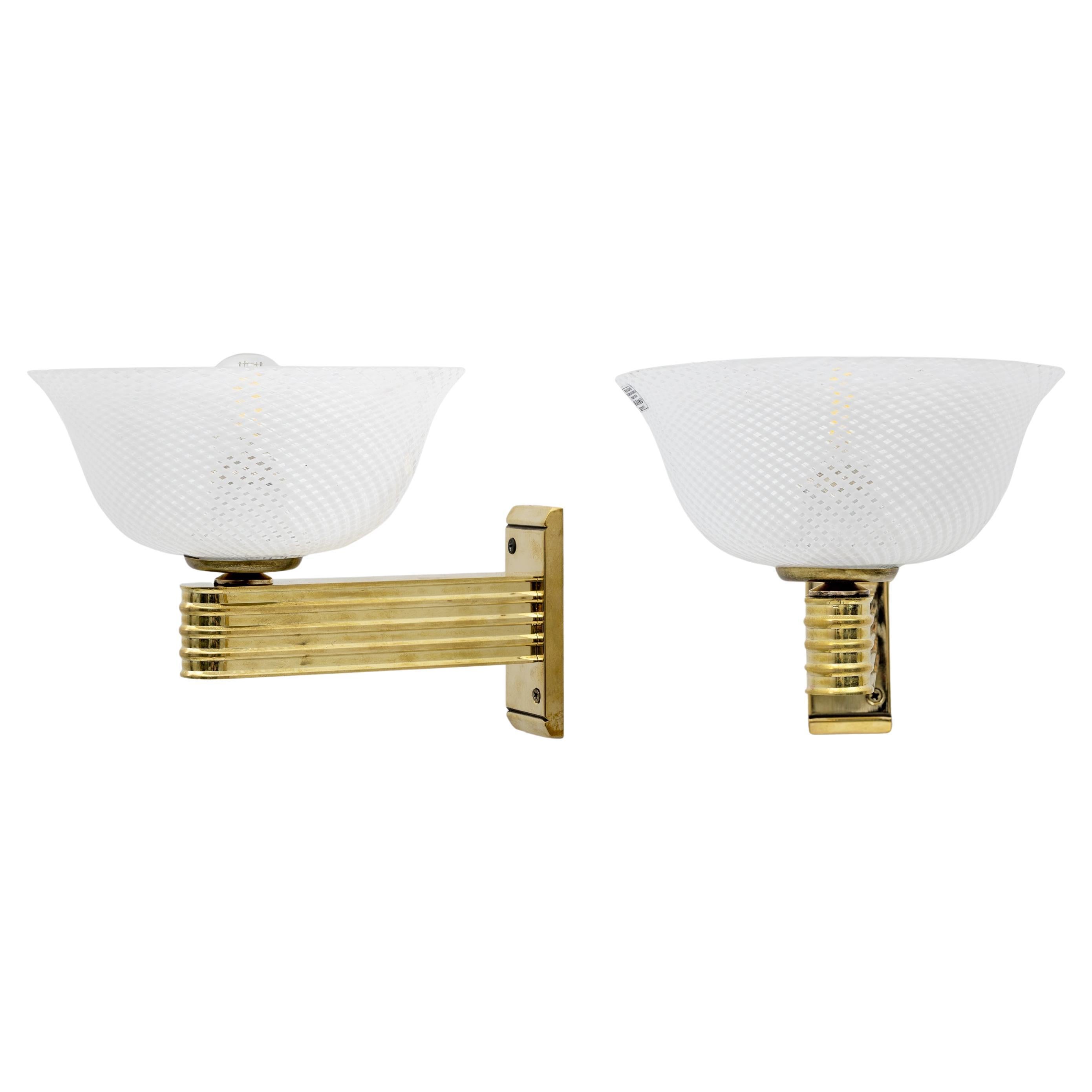 Paire d'appliques en laiton et verre de Murano "Reticello" de Carlo Scarpa pour Venini en vente