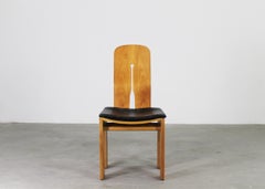 Carlo Scarpa Chair 1934 756 in Wood with Leather Cushion by Bernini 1977