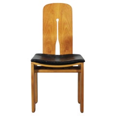 Carlo Scarpa Chair 1934 756 in Wood with Leather Cushion by Bernini 1977