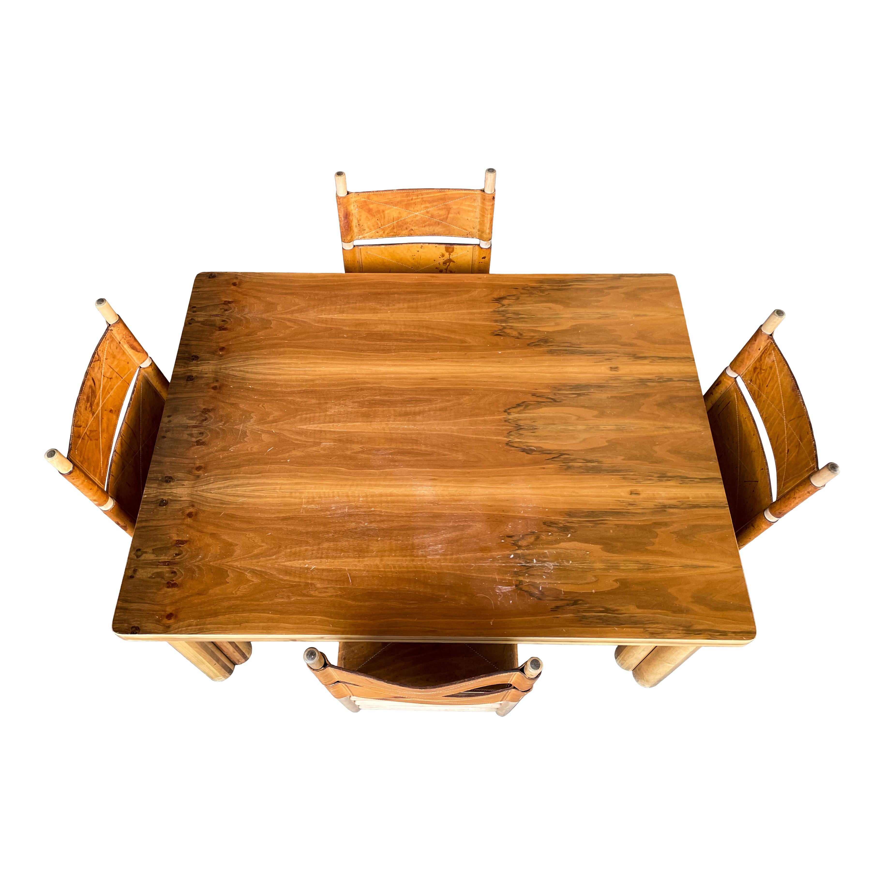Chaise de salle à manger Kentucky Carlo Scarpa en cuir cognac pour Bernini, 1977, lot de 5 en vente 6