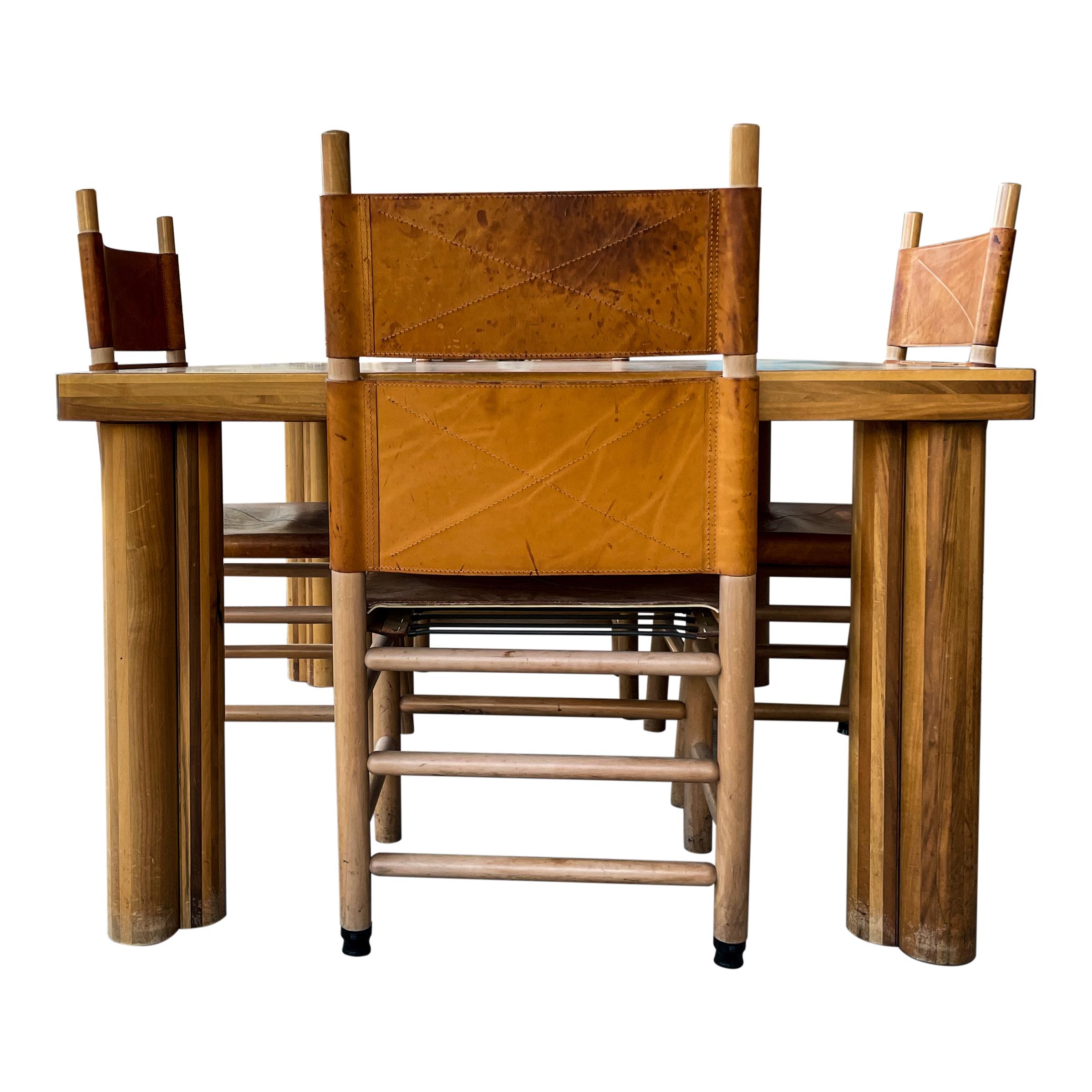 Carlo Scarpa Cognac Leather “Kentucky” Dining Chair for Bernini, 1977, Set of 5 For Sale 5