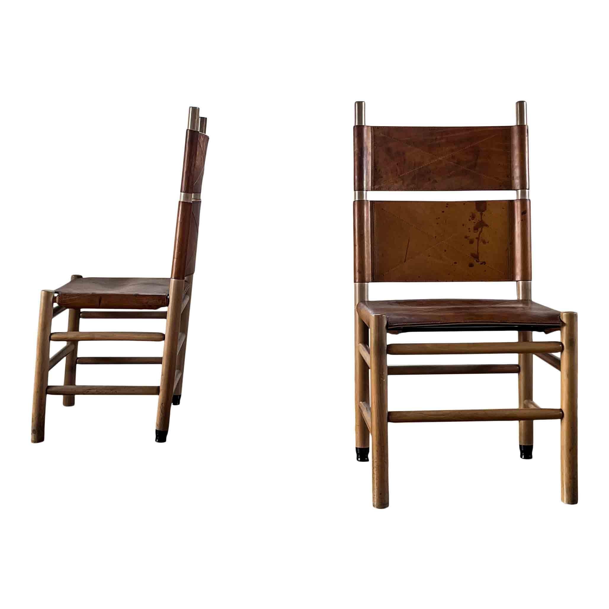 Carlo Scarpa Cognac Leather “Kentucky” Dining Chair for Bernini, 1977, Set of 5 For Sale 8