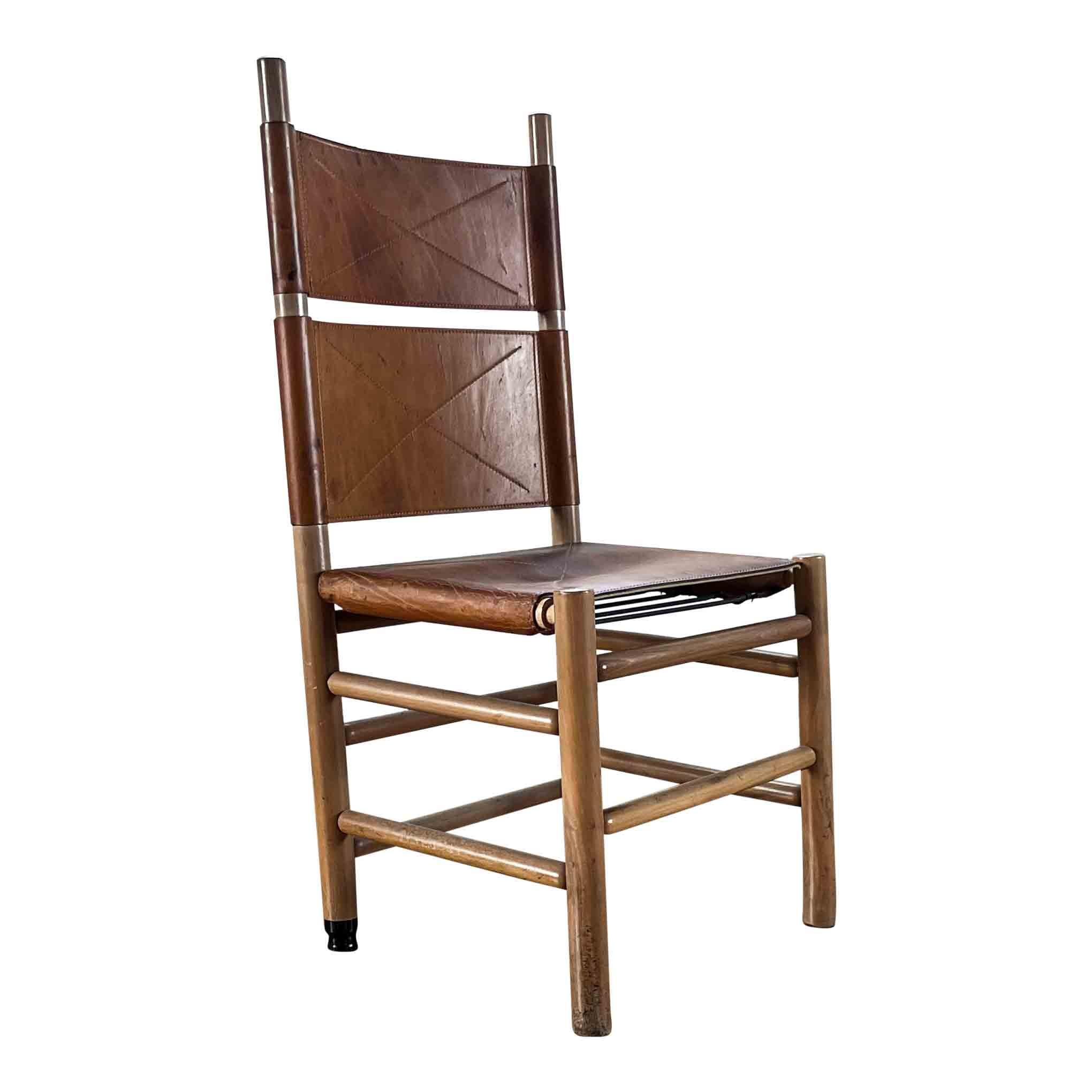 Carlo Scarpa Cognac Leather “Kentucky” Dining Chair for Bernini, 1977, Set of 5 For Sale 9