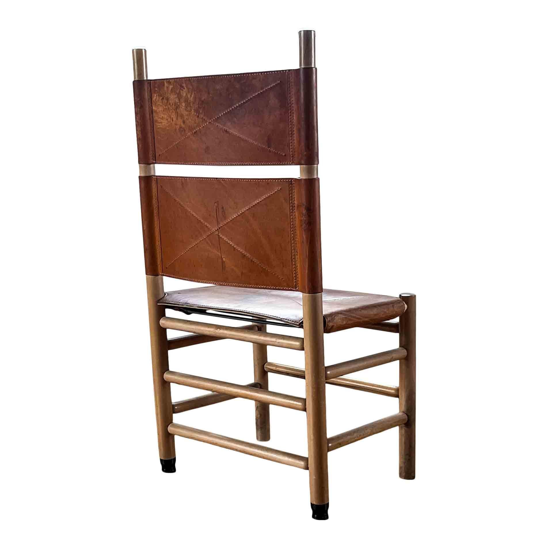 Carlo Scarpa Cognac Leather “Kentucky” Dining Chair for Bernini, 1977, Set of 5 For Sale 10