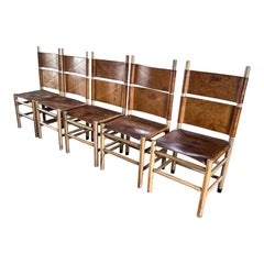 Carlo Scarpa Sedia da pranzo "Kentucky" in pelle cognac per Bernini, 1977, Set di 5