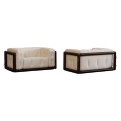 Carlo Scarpa “Cornaro” Armchairs for Gavina, Ivory Linen, 1973, Set of 2