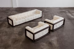 Carlo Scarpa "Cornaro" Living Room Set for Gavina, Ivory Linen, 1973, Set of 3