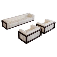 Carlo Scarpa “Cornaro” Living Room Set for Gavina, Ivory Linen, 1973, Set of 3