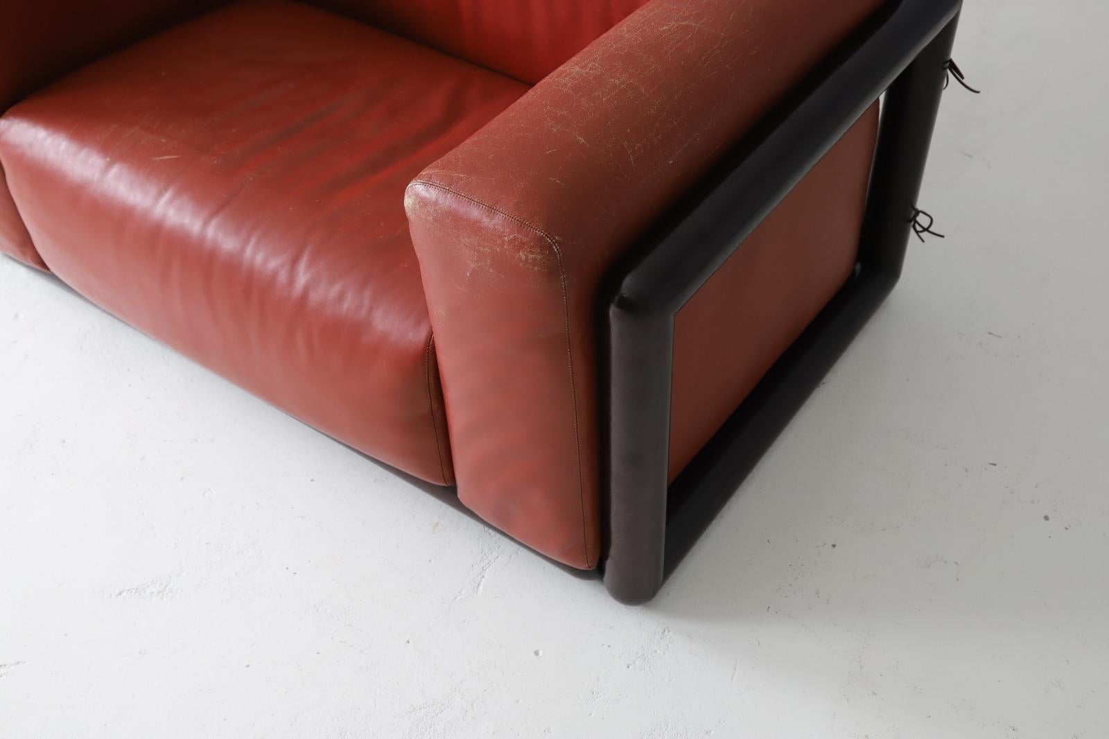 Stained Carlo Scarpa 'Cornaro' Loveseat Sofa in Original Leather