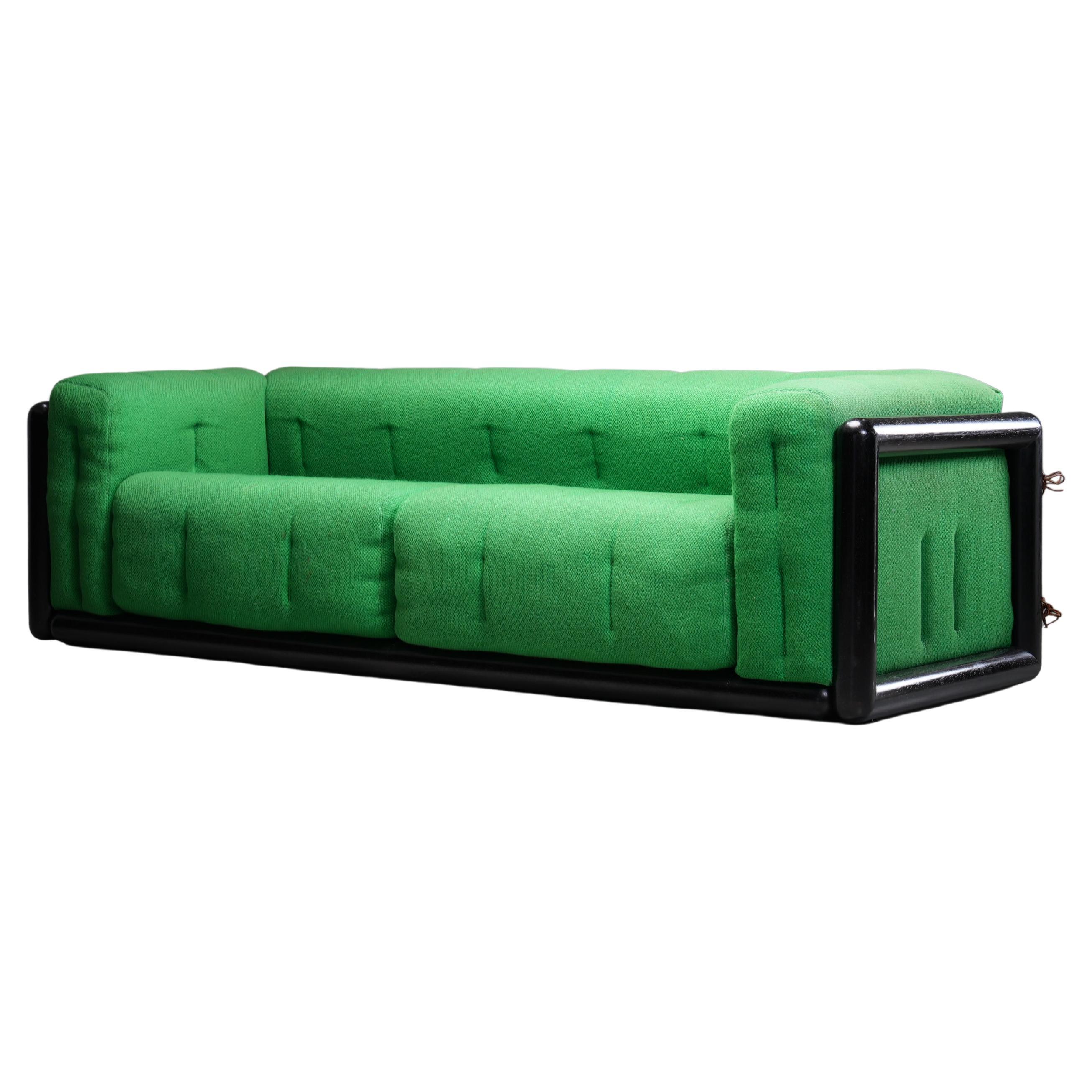 Carlo Scarpa "Cornaro" Sofa early edition in Iroko Wood and Fabric, Italy, 1950s