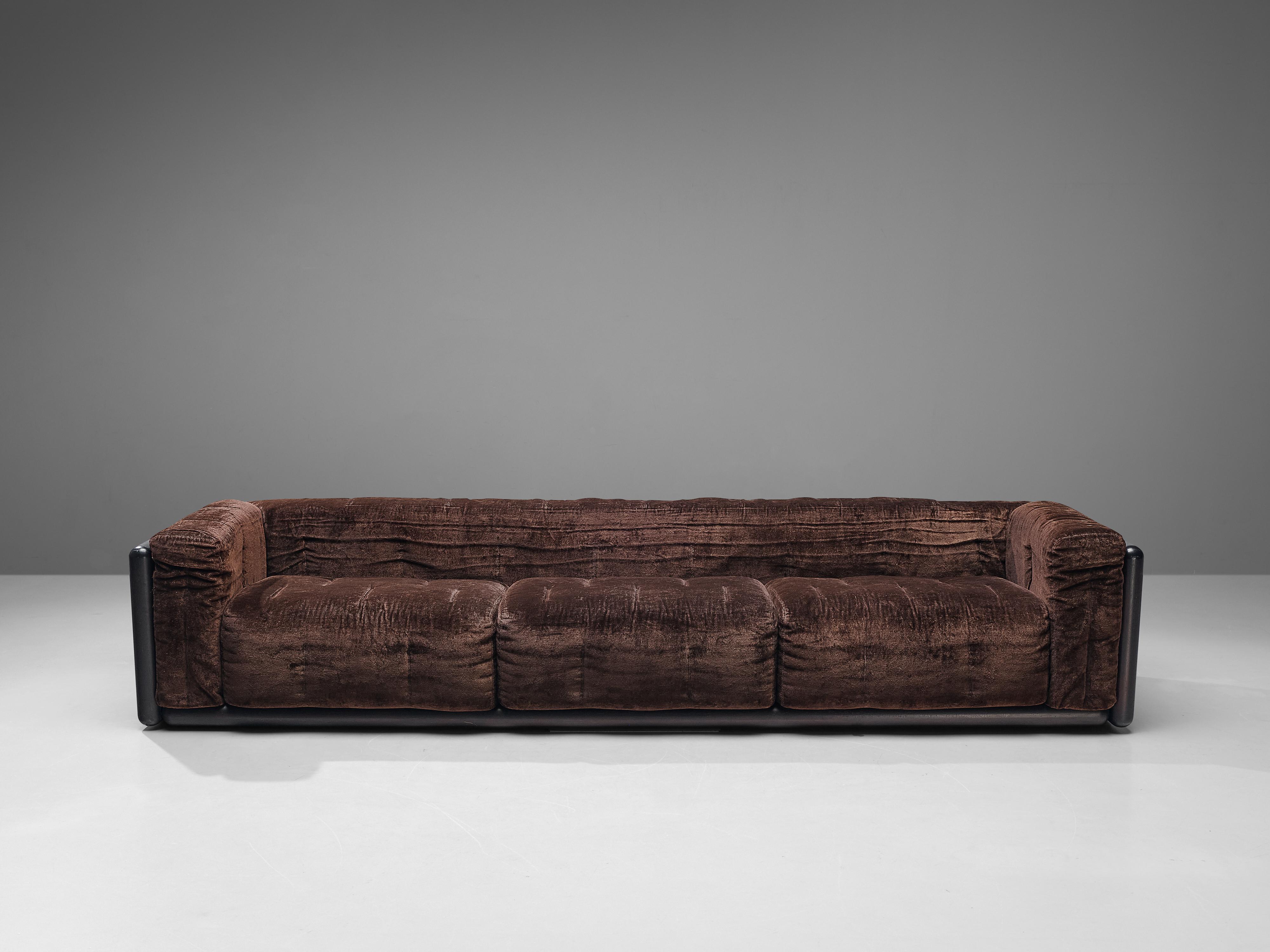 Italian Carlo Scarpa 'Cornaro' Sofa with Frame in Mahogany and Velvet Upholstery