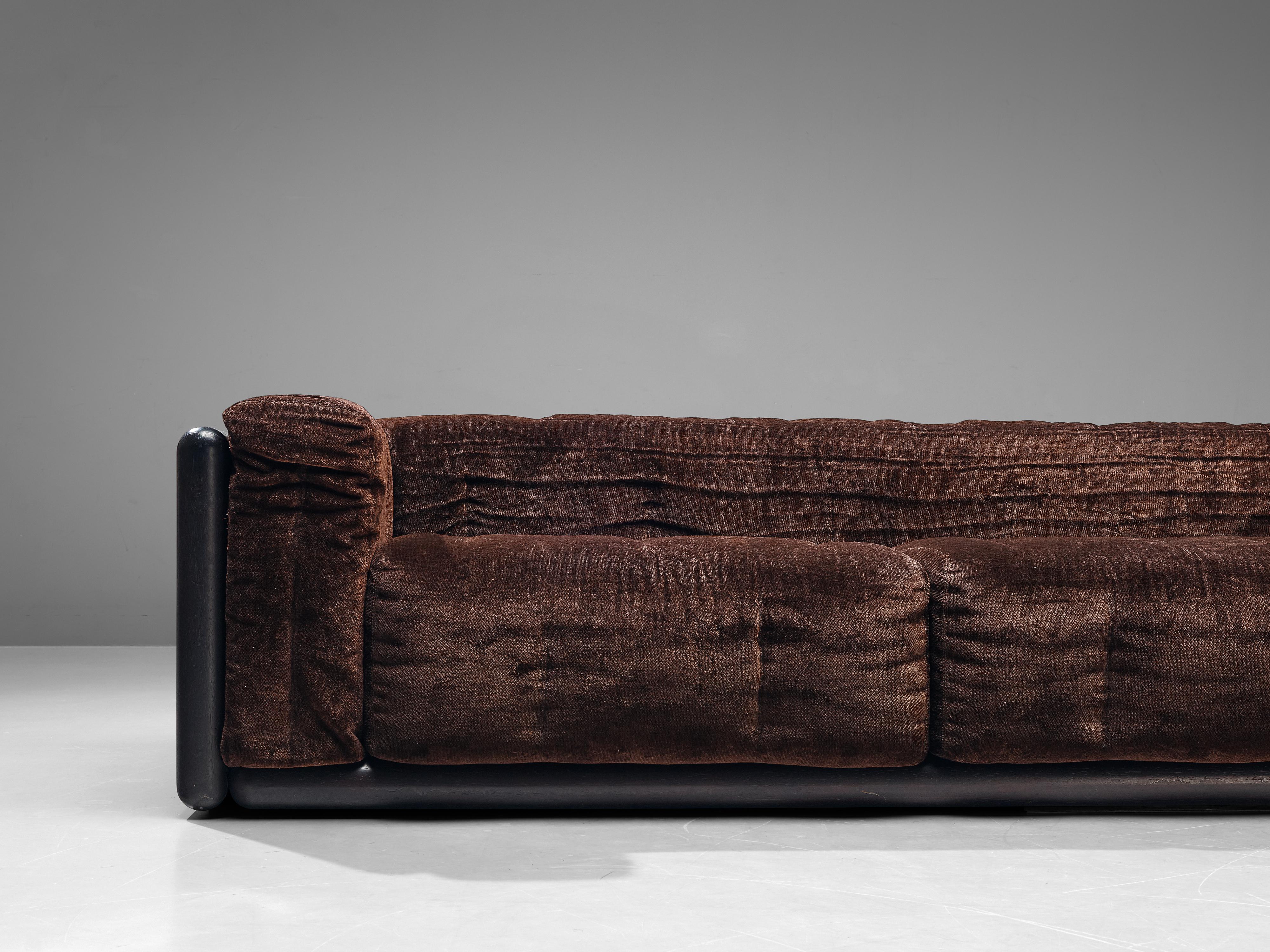 Carlo Scarpa 'Cornaro' Sofa with Frame in Mahogany and Velvet Upholstery In Good Condition In Waalwijk, NL