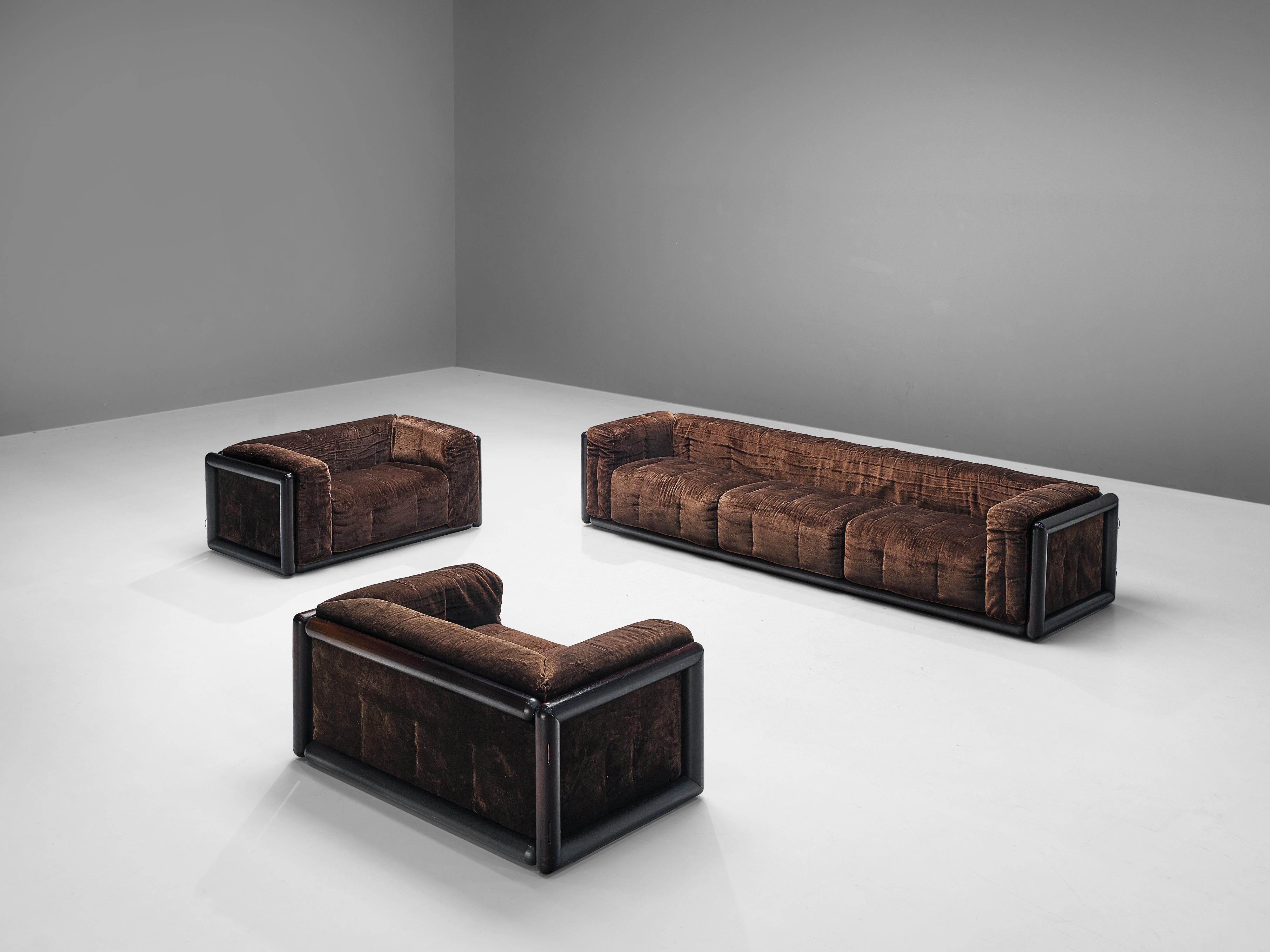 Late 20th Century Carlo Scarpa 'Cornaro' Sofa with Frame in Mahogany and Velvet Upholstery