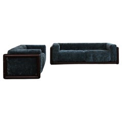 Carlo Scarpa “Cornaro” Sofas for Gavina, Turquoise Velvet, 1973, Set of 2