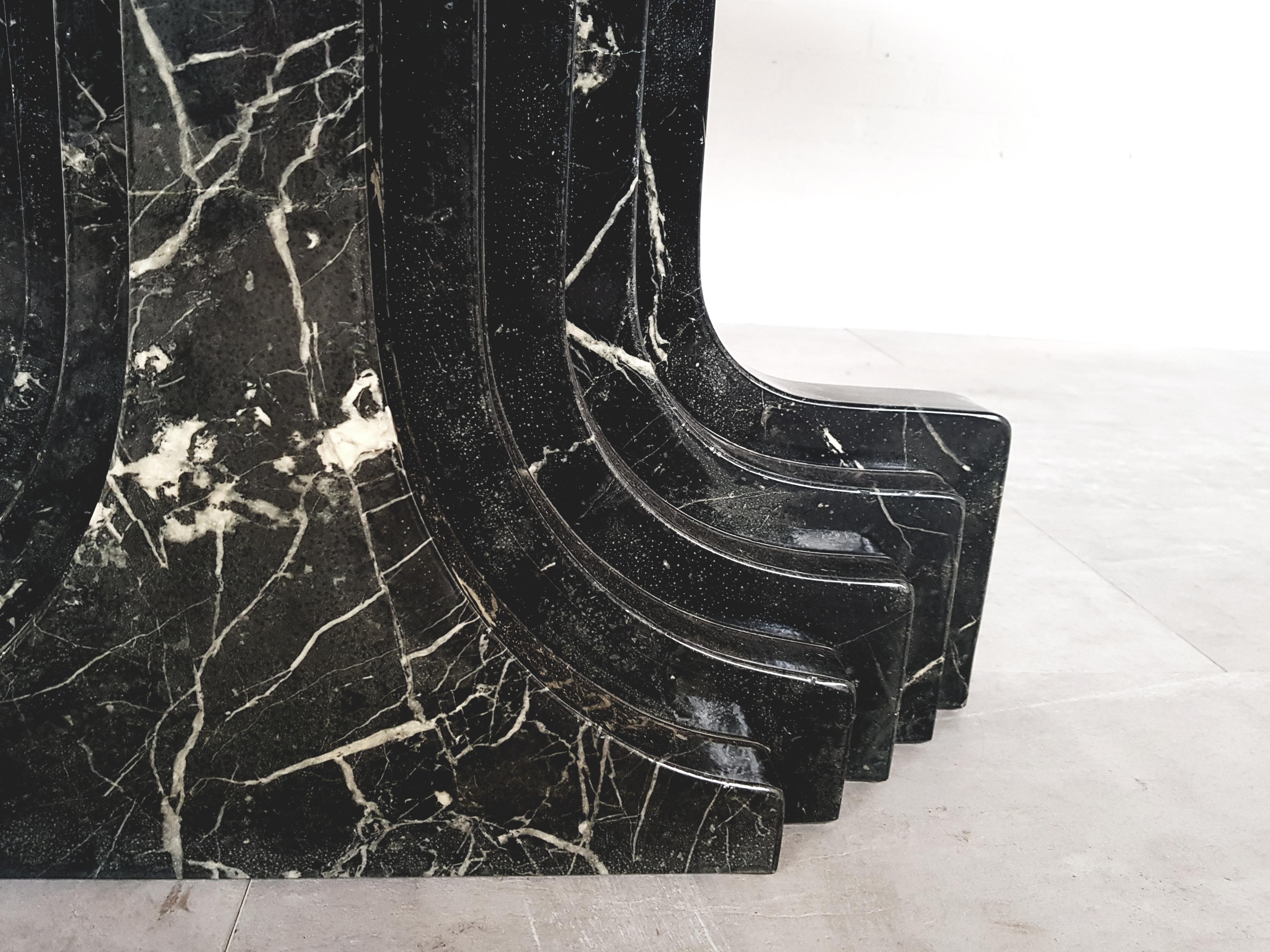 Mid-Century Modern Carlo Scarpa Dining Table in Nero Marquina Marble