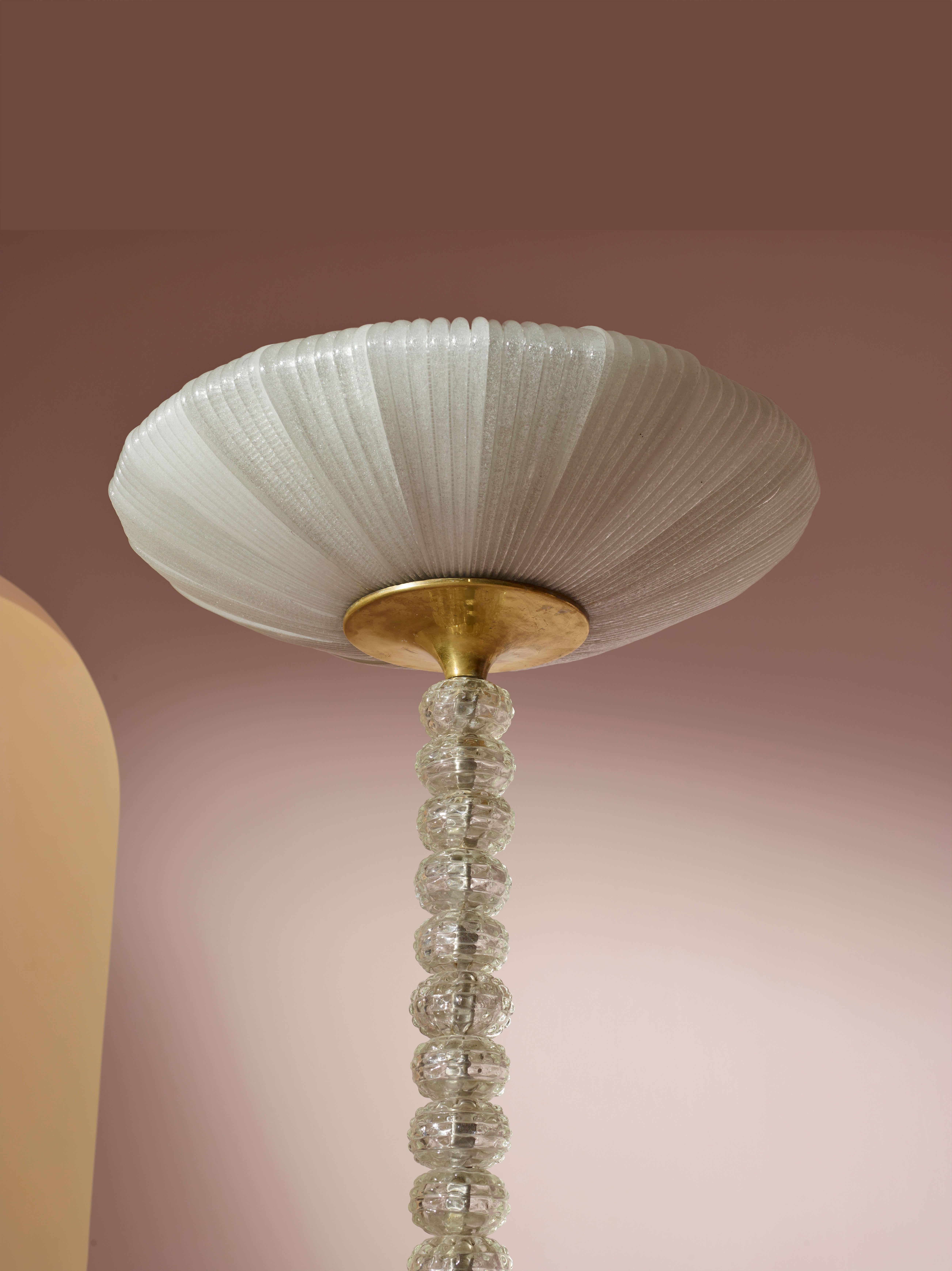 Brass Carlo Scarpa floor lamp model 2226 produced by Venini, Italy, 1938-39 For Sale