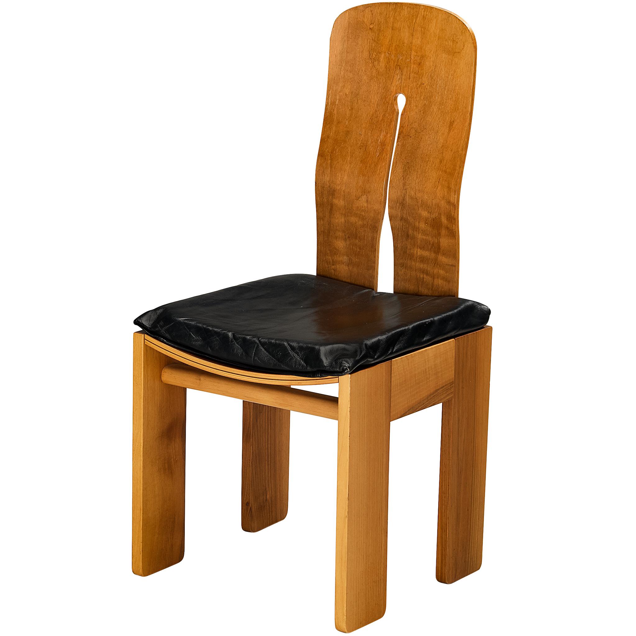 Carlo Scarpa for Bernini Dining Chair in Walnut and Black Leather