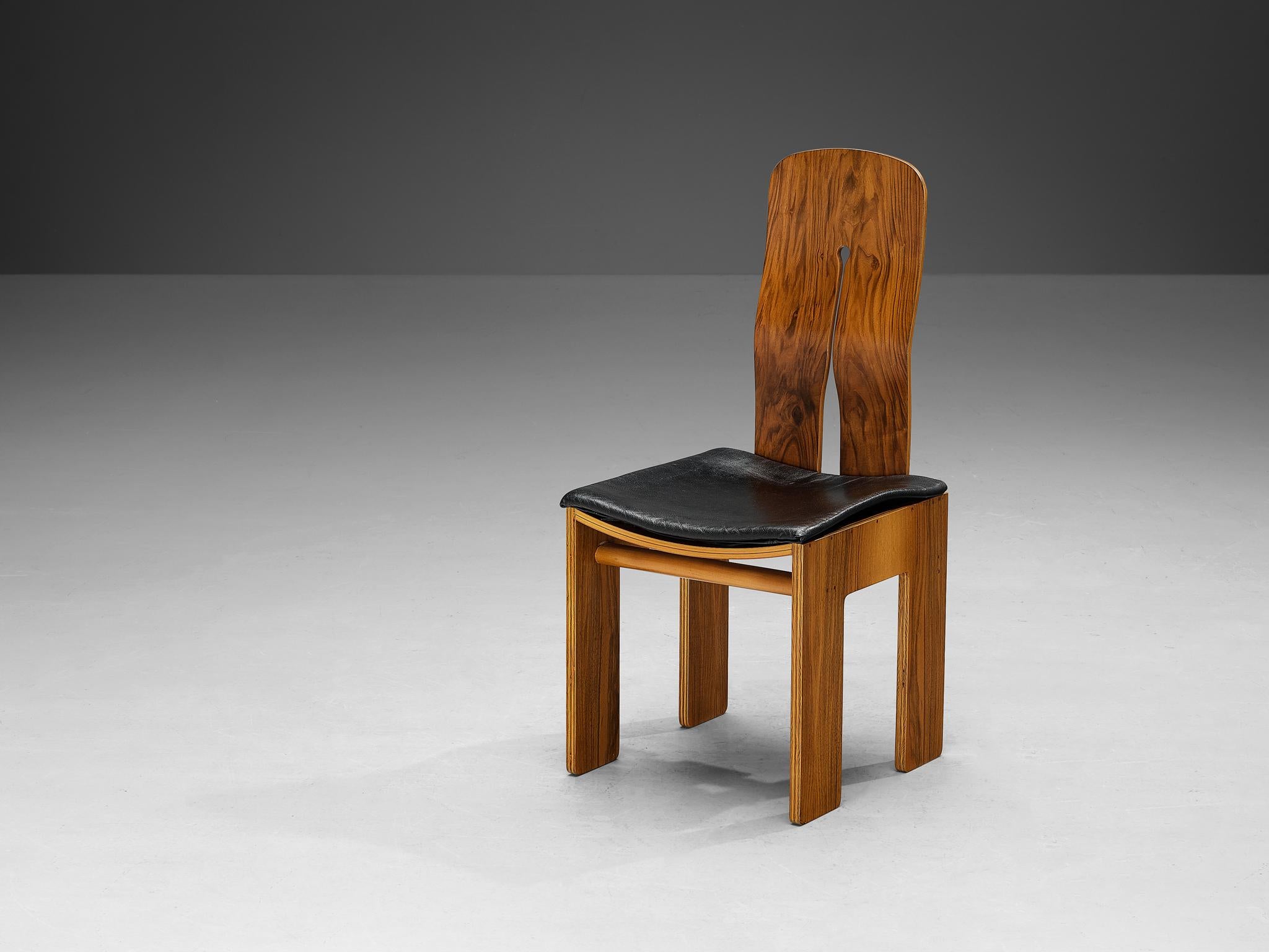 Mid-Century Modern Carlo Scarpa for Bernini Dining Chair in Walnut and Leather