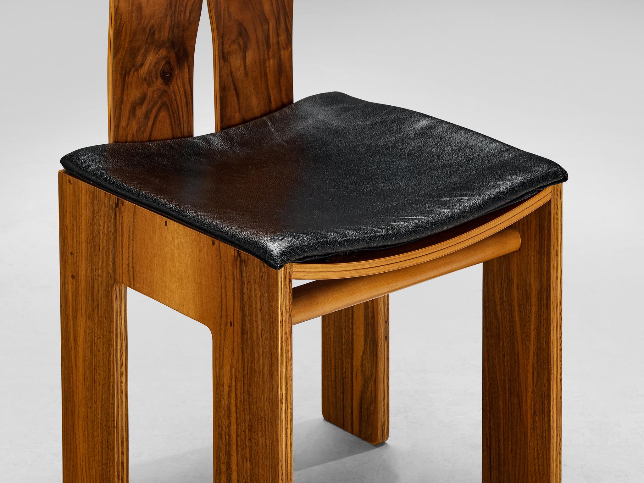 Italian Carlo Scarpa for Bernini Dining Chair in Walnut and Leather