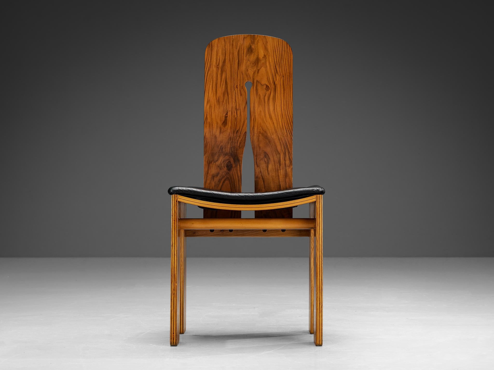 Carlo Scarpa for Bernini Dining Chair in Walnut and Leather In Good Condition In Waalwijk, NL