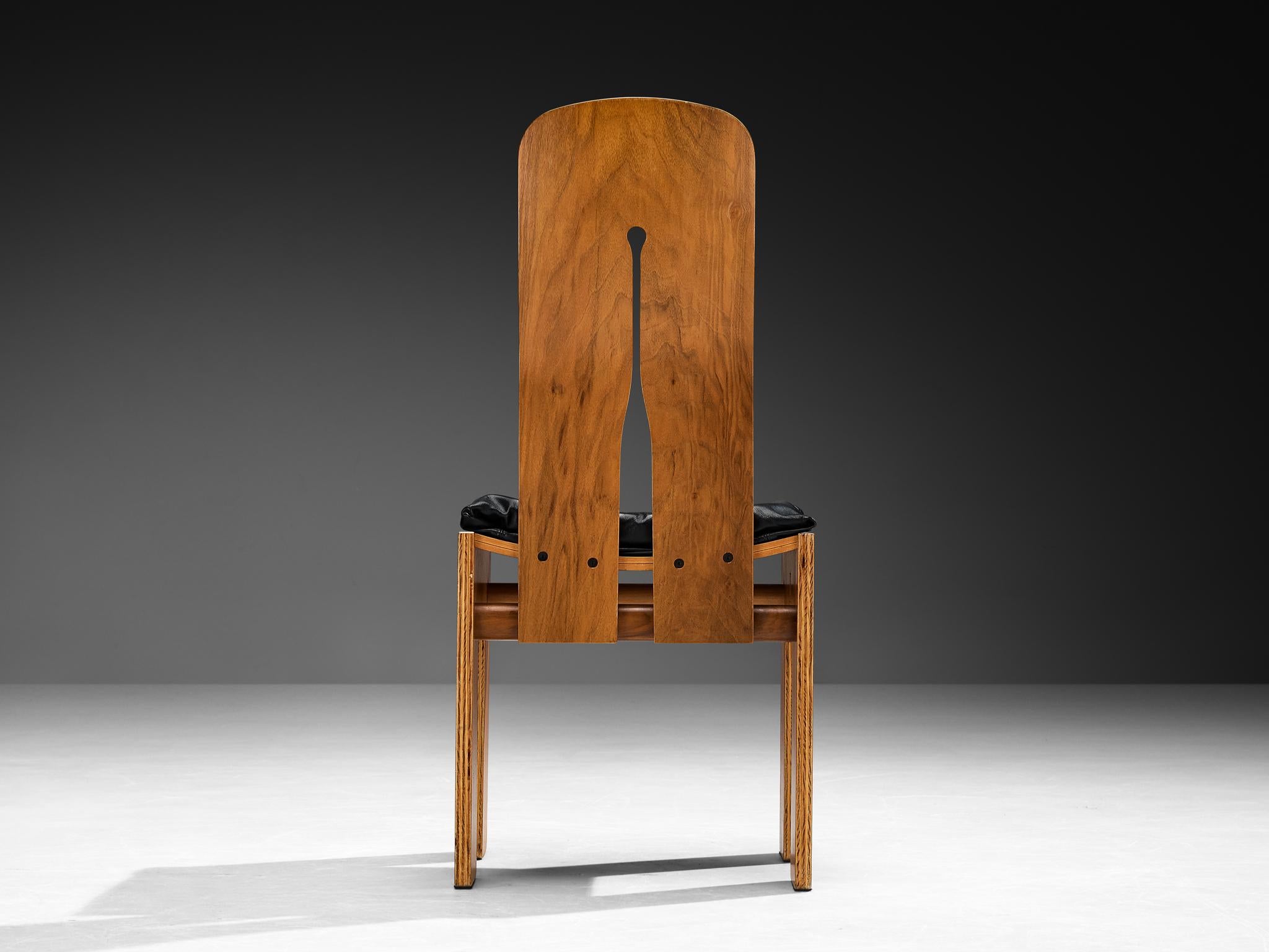 Carlo Scarpa for Bernini Dining Chair in Walnut and Leather For Sale 1