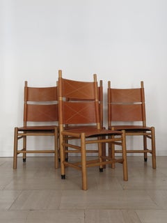 Carlo Scarpa for Bernini Italian Wood Leather "Kentucky" Dining Chairs, 1970s
