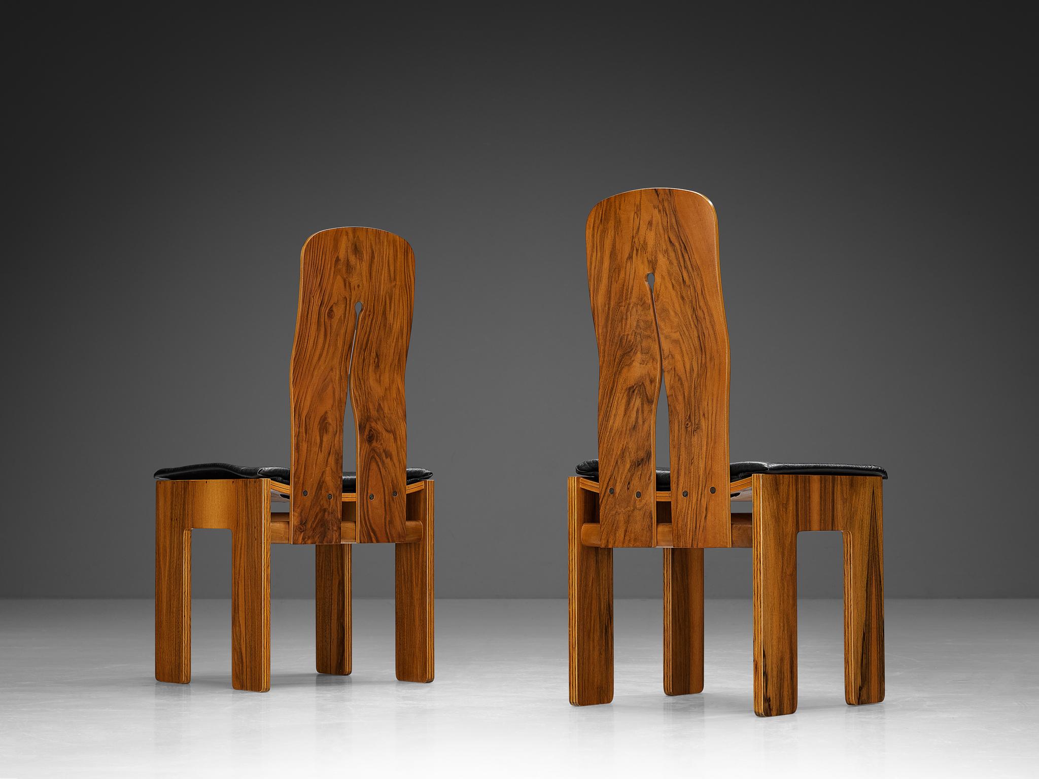Italian Carlo Scarpa for Bernini Pair of Dining Chairs in Walnut and Leather 