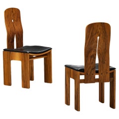 Carlo Scarpa for Bernini Pair of Dining Chairs in Walnut and Leather 
