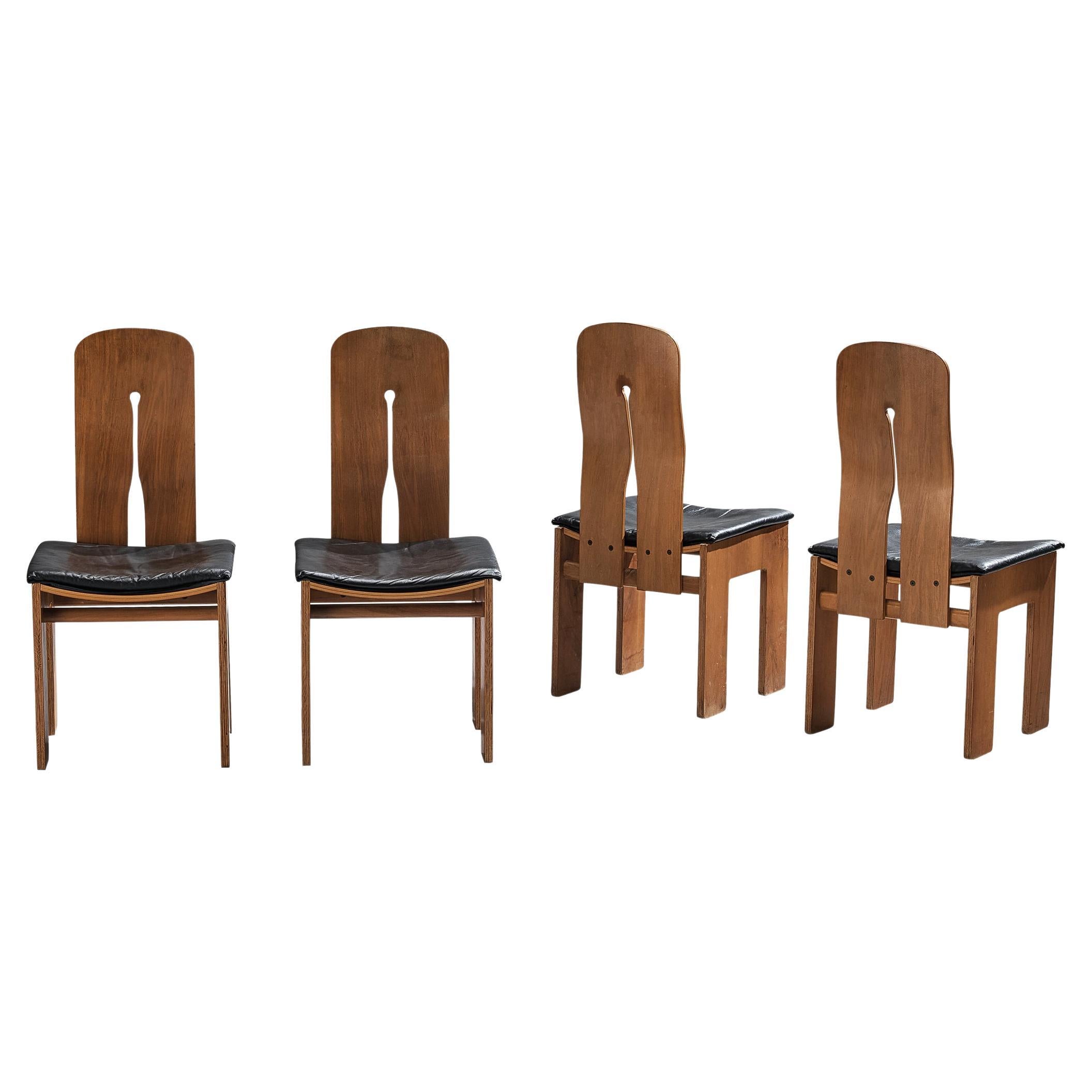 Carlo Scarpa for Bernini Set of Four Dining Chairs in Walnut and Leather 