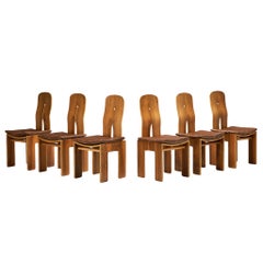 Carlo Scarpa for Bernini Set of Six Dining Chairs in Walnut and Brown Leather