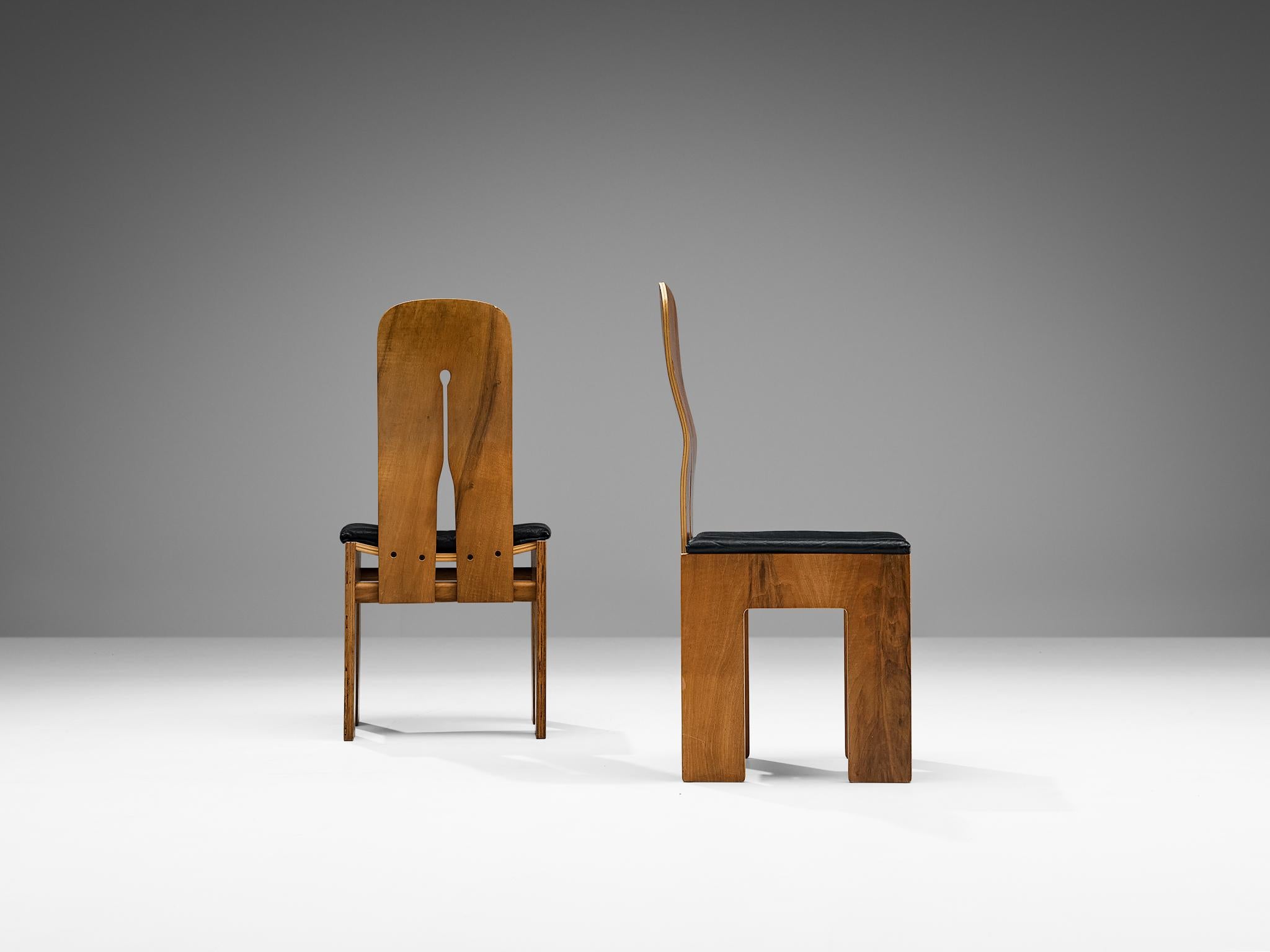 Carlo Scarpa for Bernini Set of Six Dining Chairs in Walnut and Leather 3