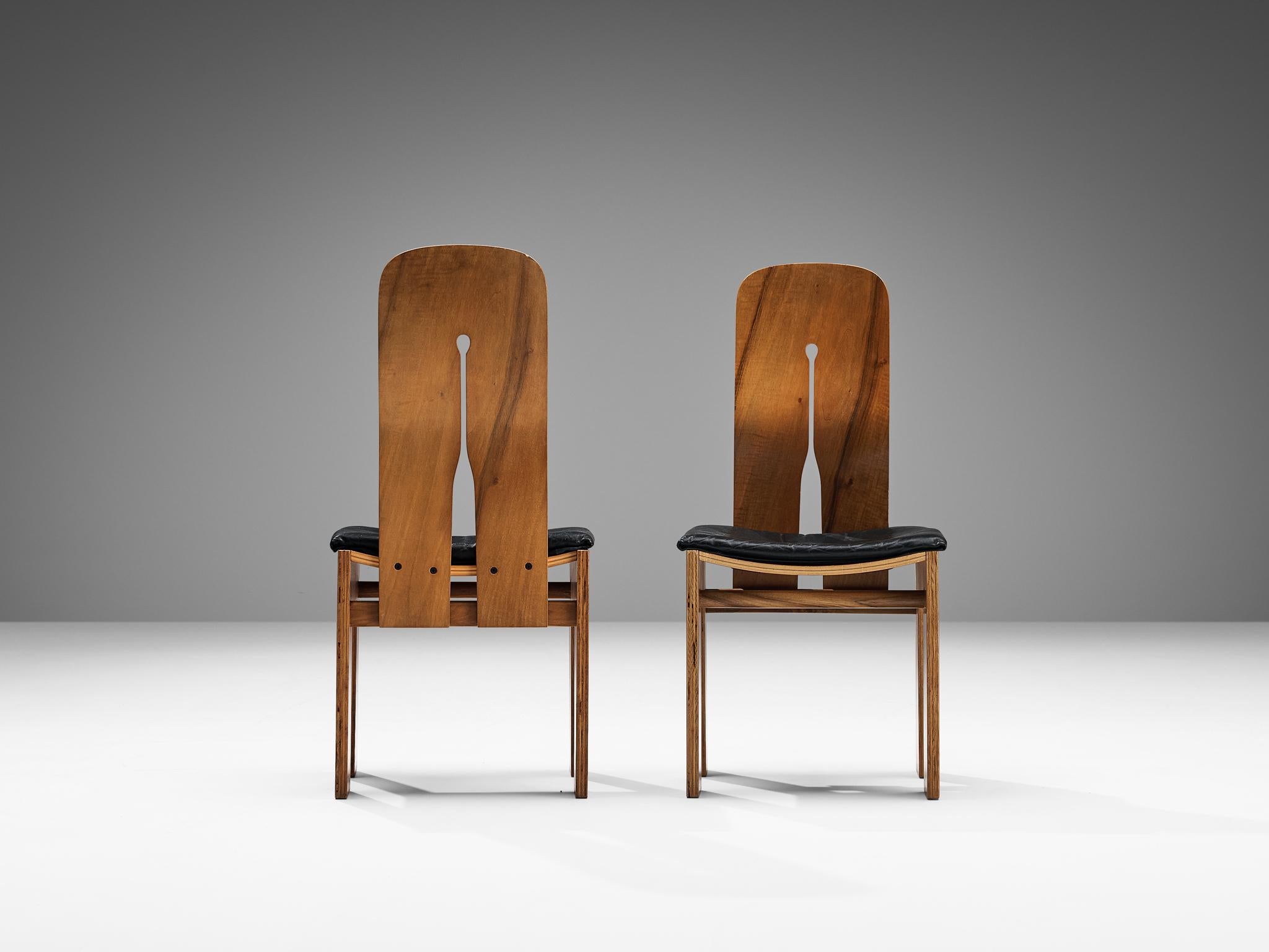 Carlo Scarpa for Bernini Set of Six Dining Chairs in Walnut and Leather 6