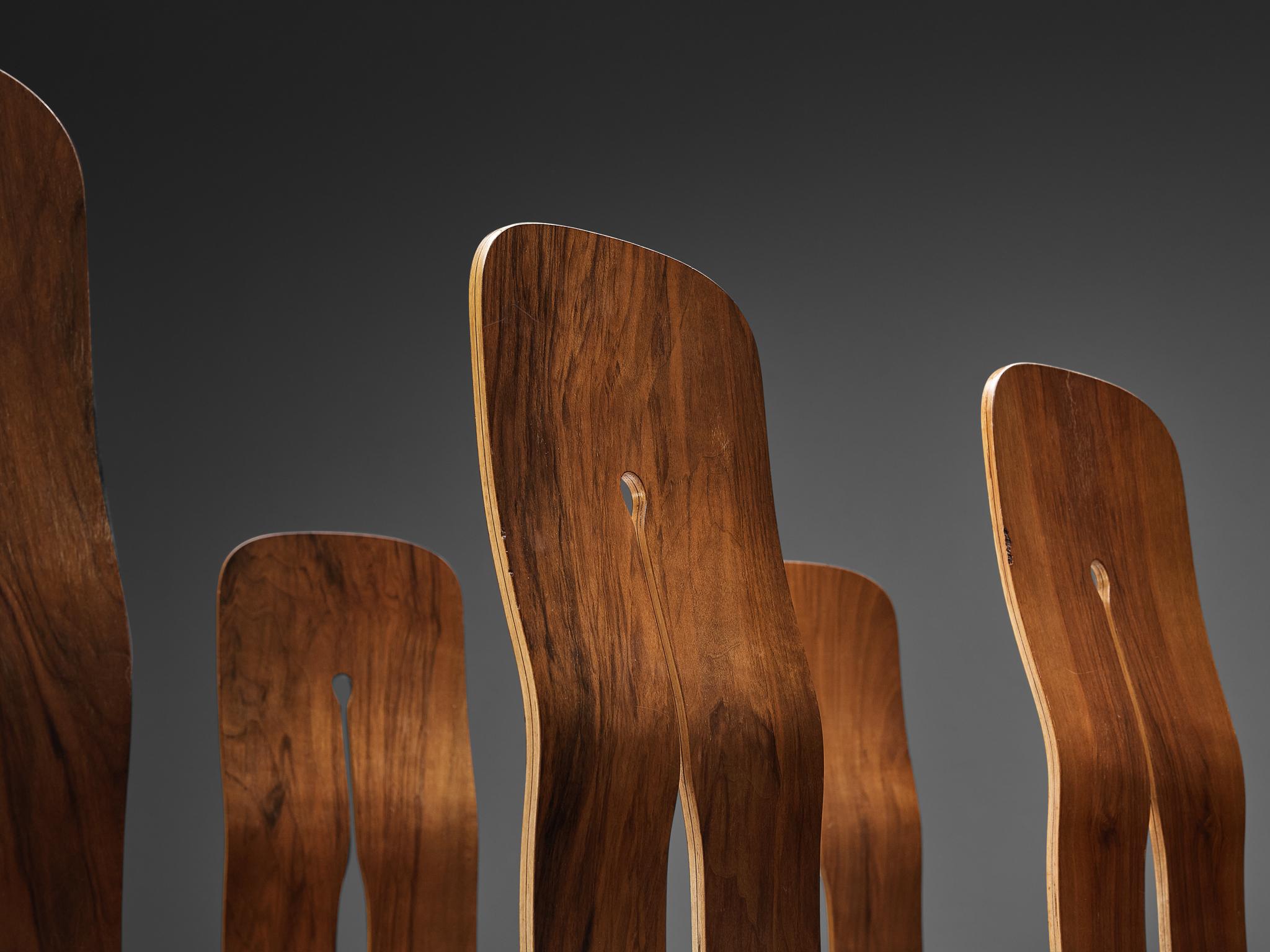 Mid-Century Modern Carlo Scarpa for Bernini Set of Six Dining Chairs in Walnut and Leather